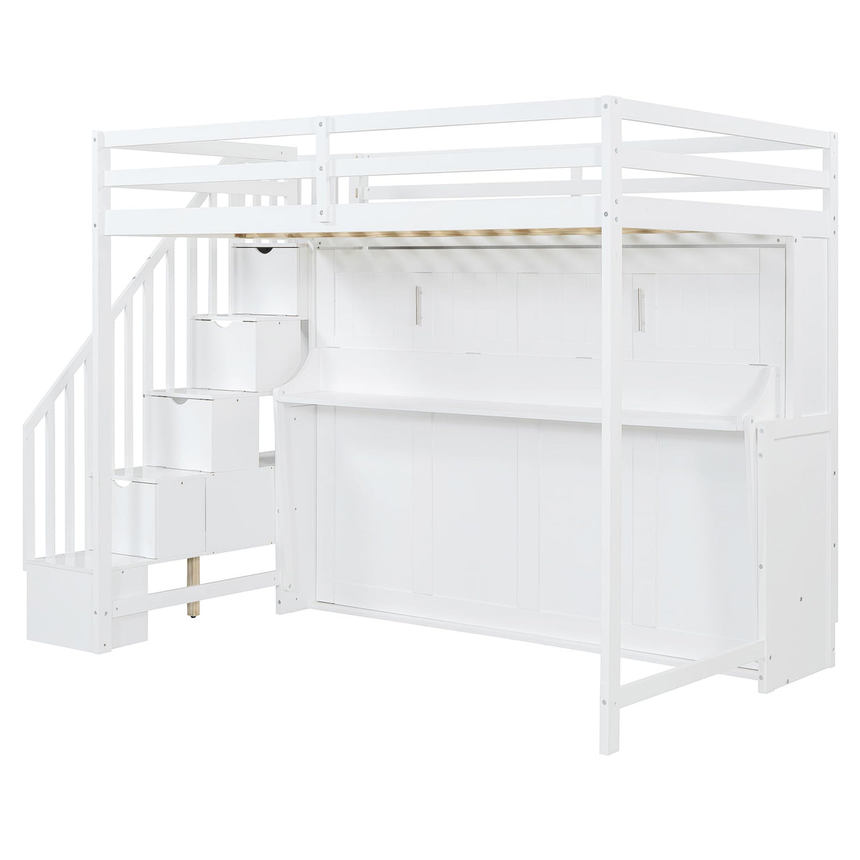 Merax Full Over Full Size Murphy Bed with Hydraulic Lift and Built-in Desk, Space-Saving Wall Bed with Desk Design, Ideal for Home Office, Small Rooms, or Apartments, White Merax