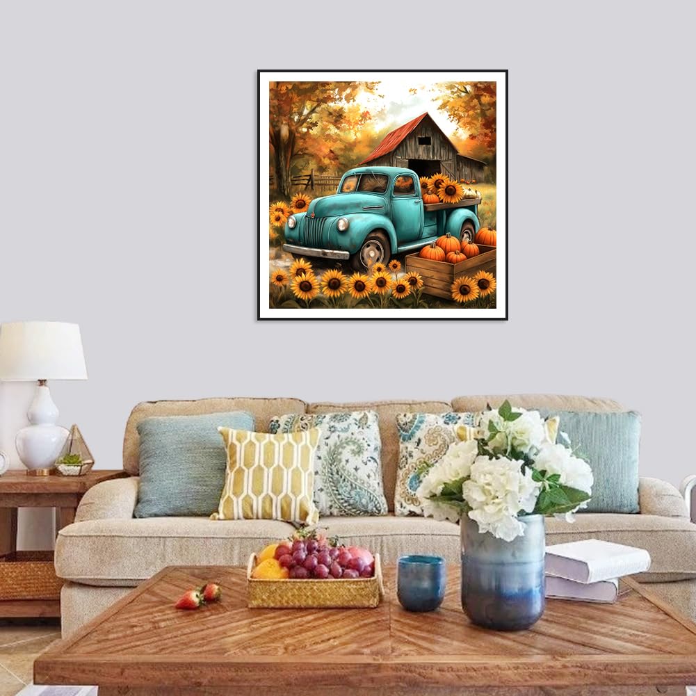 SJUTOUCI Fall Truck Diamond Painting Kits for Adults, Diamond Art Kits for Beginners, DIY 5D Full Drill Diamond Dots Gem Craft Art Home Wall Decor 12x12 inch, Farm SJUTOUCI