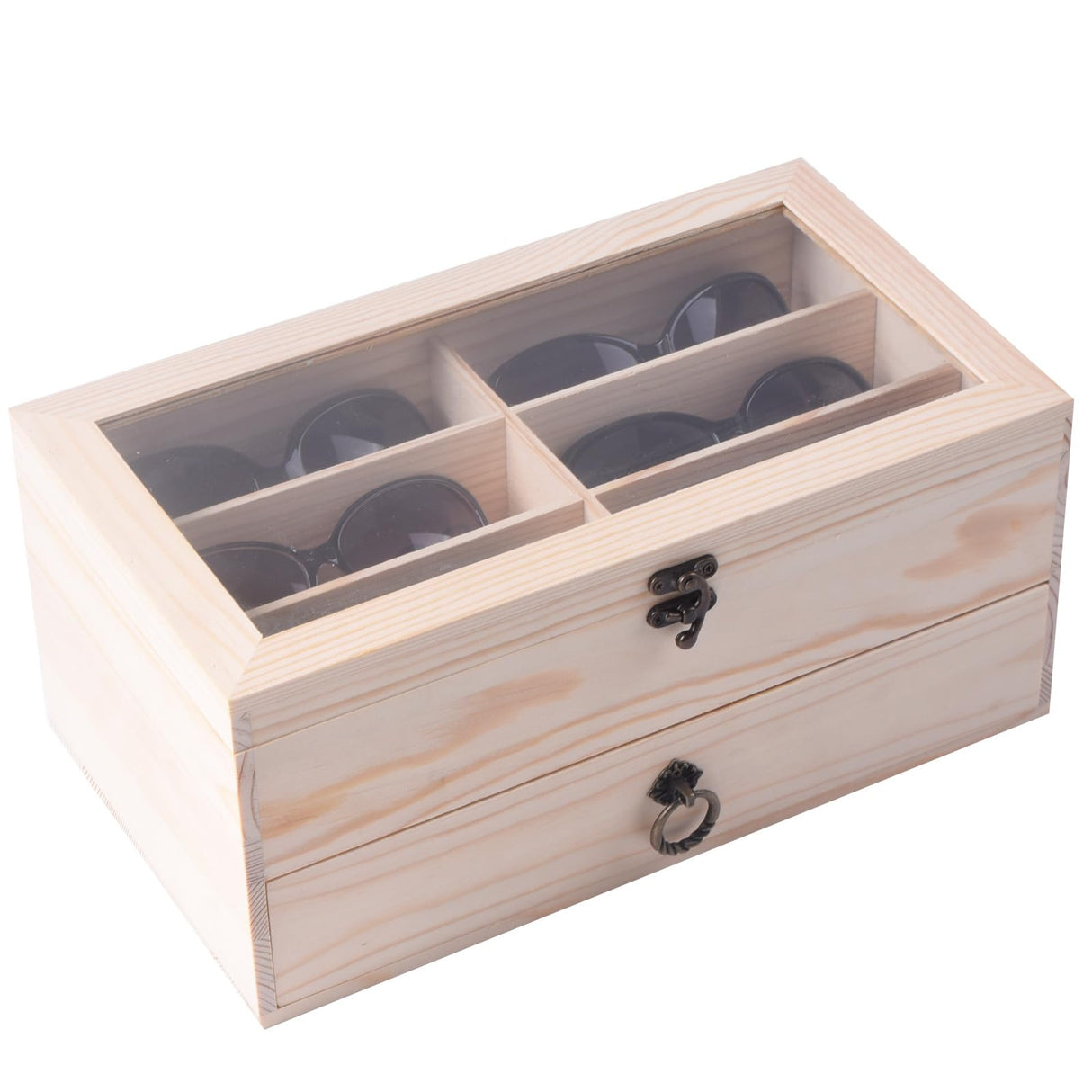 AUTOARK Pine Wood 12 Piece Eyeglasses Storage and Sunglass Glasses Display Drawer Lockable Case Organizer,DIY Colors,AW-171 AUTOARK
