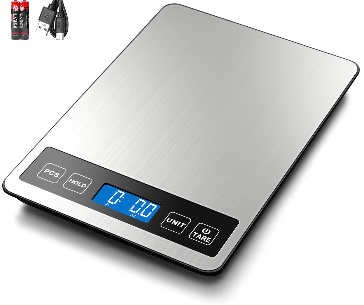Fuzion Food Scale, 1g/0.1oz Digital Kitchen Scale - 22lb, 7 Units, Tare & PCS, Rechargeable Power, Tempered Glass & Stainless Steel - Food Weight Scale Grams and Ounces for Cooking, Baking Fuzion
