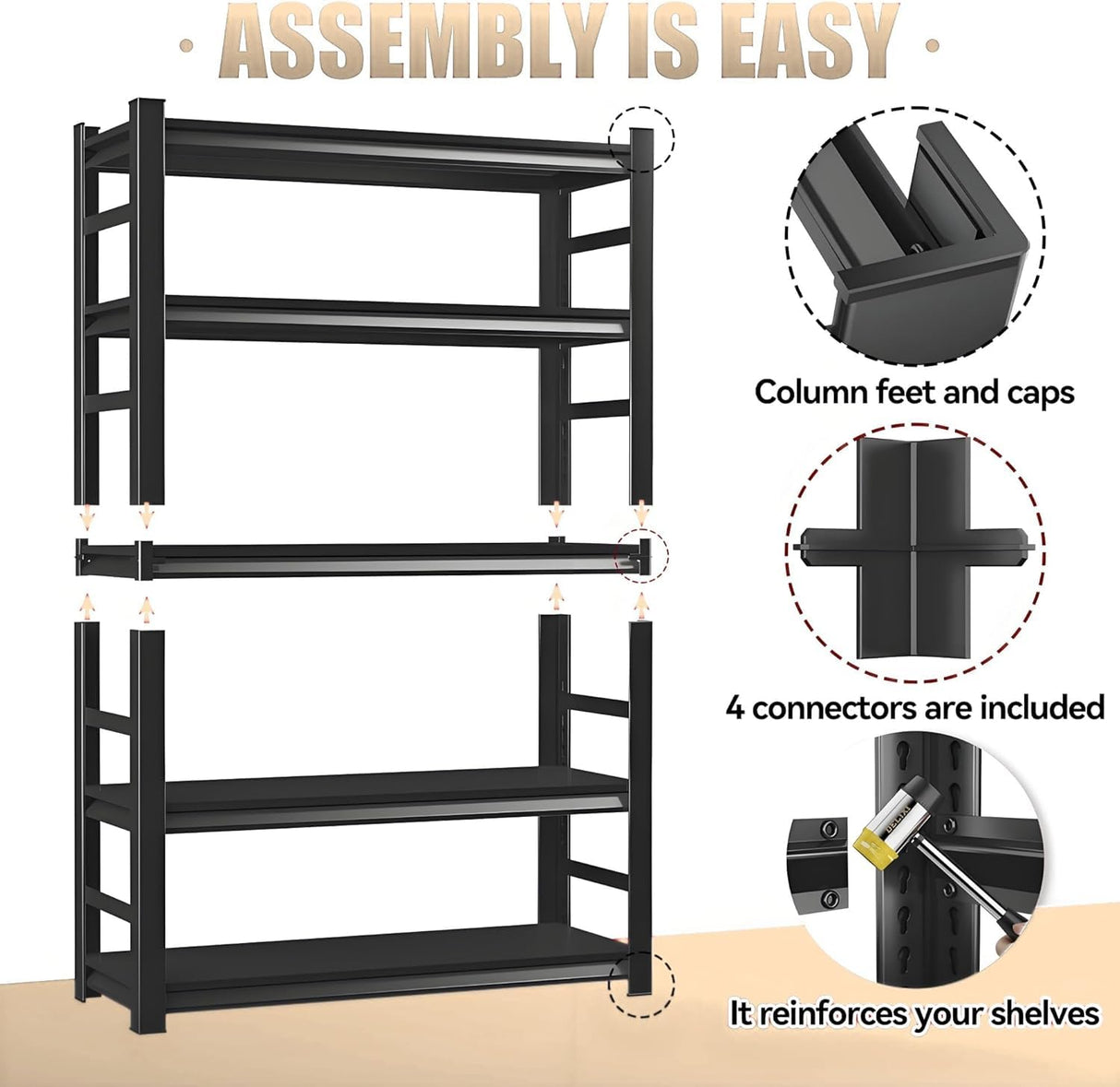 BEESTMUEBLE 5 Tiers Book Shelf, 48 Wide Bookcase,Metal Black Bookshelves, Living Room Shelves, Open Shelf Bookcase with Fences, Book Shelves for Bedroom/Office/Study, 47.2" W*23.6" D*72" H BEESTMUEBLE