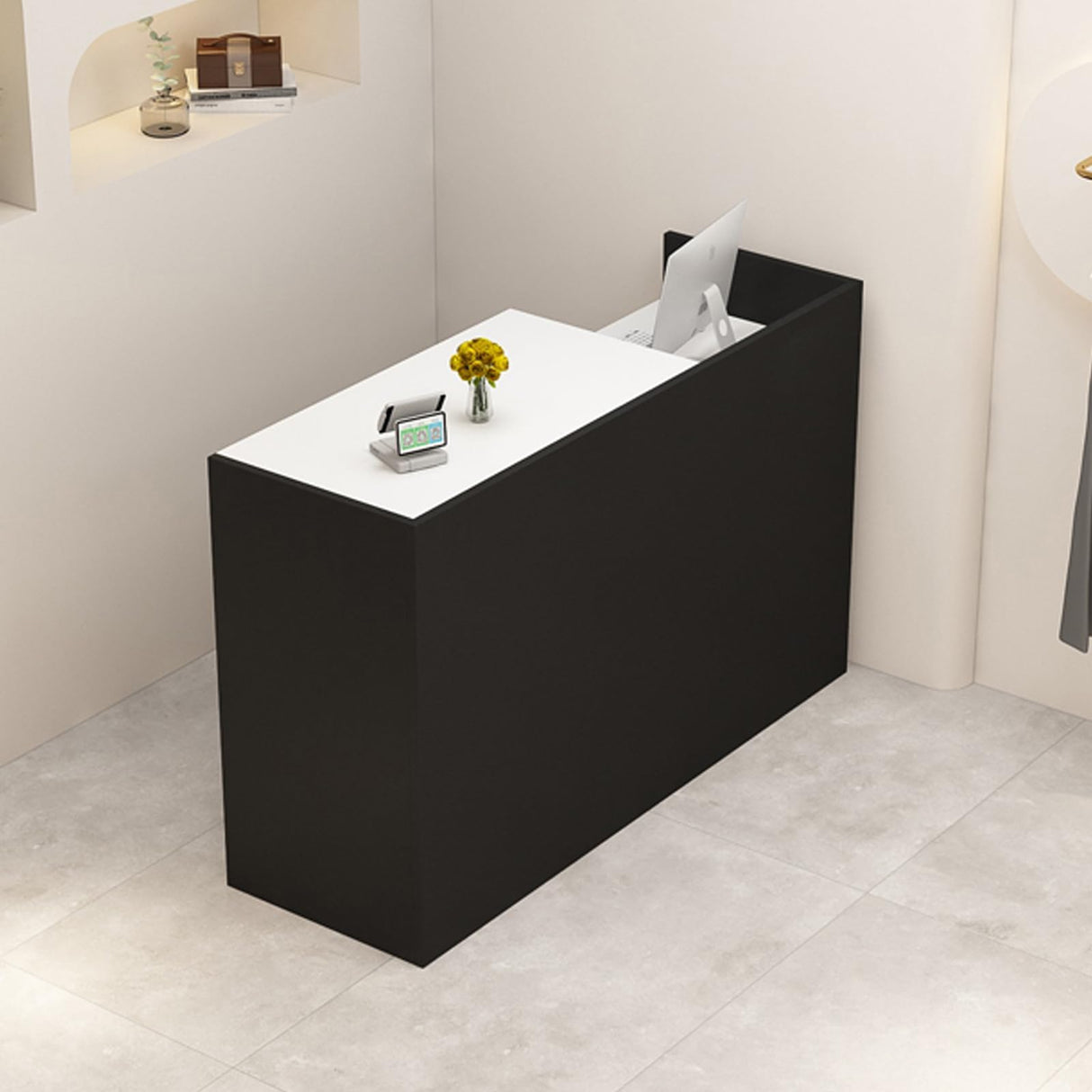 Reception Desk with Counter, L 35.4-74.8'' , Modern Front Desk Reception Counter, Solid wood ecological board, large storage space,with Storage Drawers, front office desk for Salon, Office, Lobby EQWZUPD