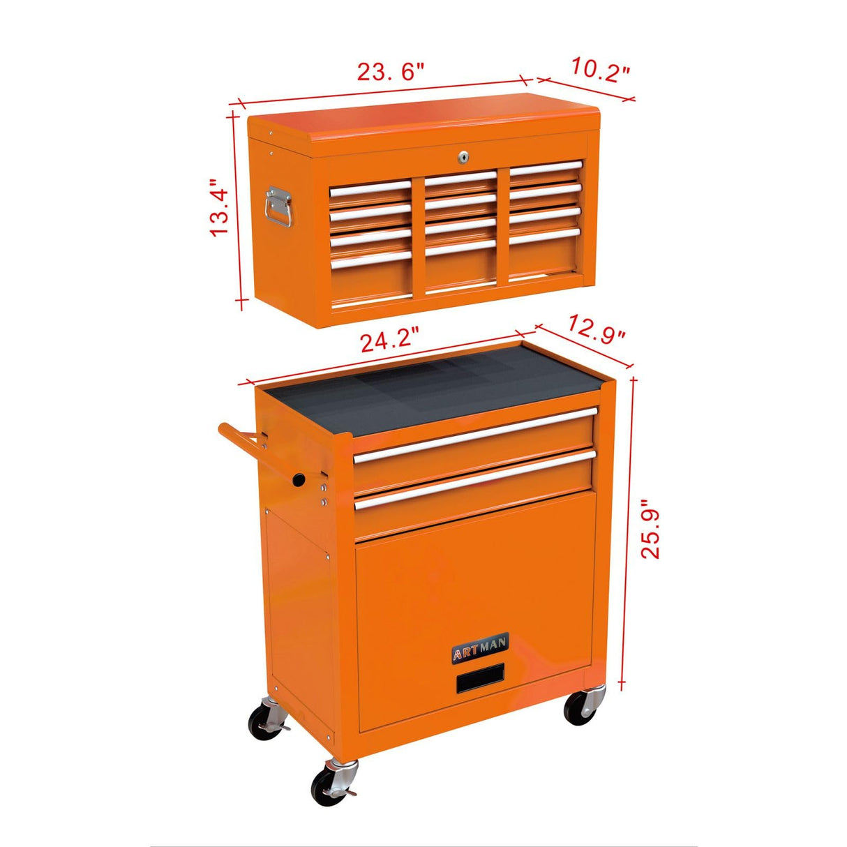 Entcook 8 Drawers Rolling Tool Chest with Drawers, High Capacity Portable Rolling Tool Boxes with Wheels, Lockable Drawers Tool Box Organization and Storage for Garage and Repair Shop Orange Entcook