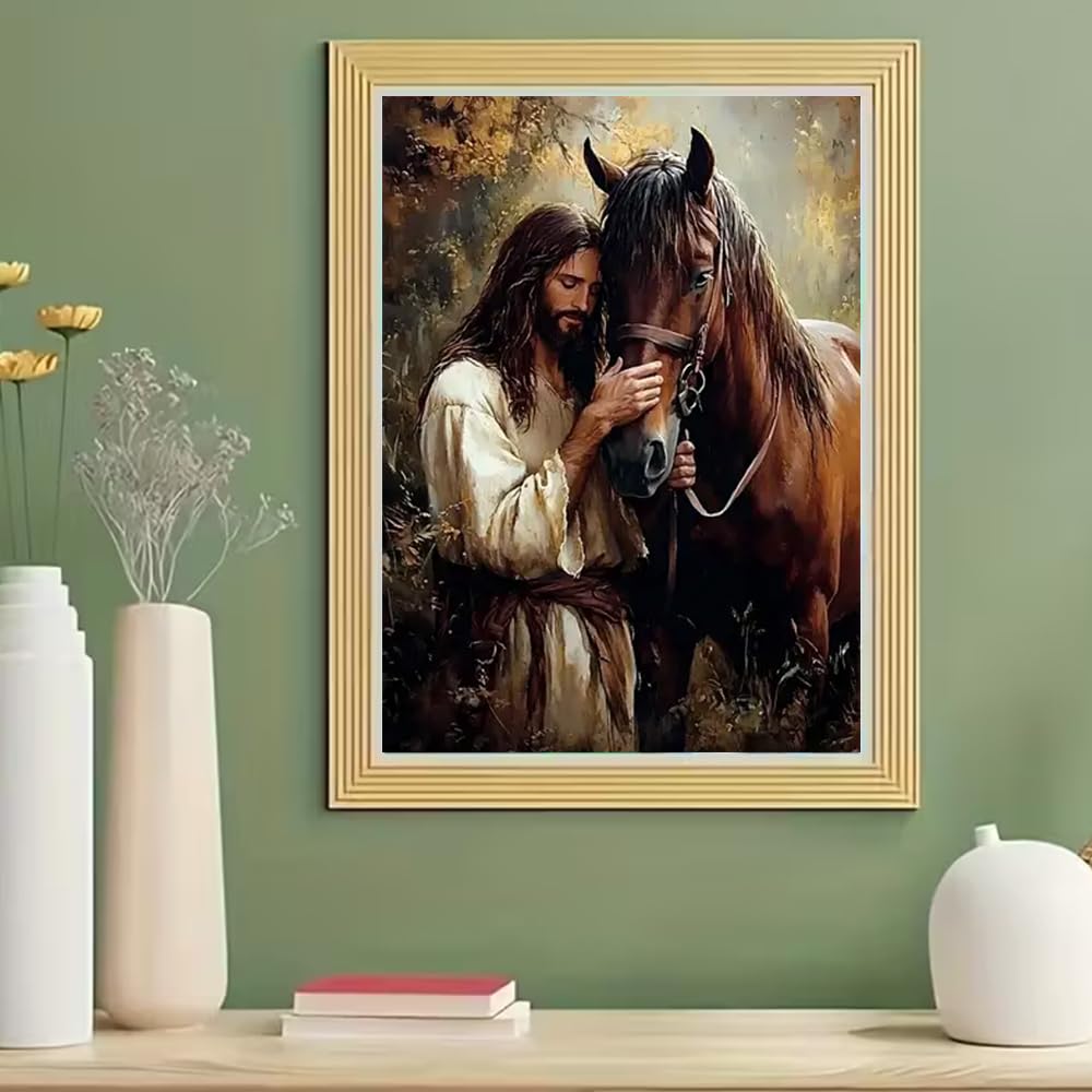 BOHADIY 5D Jesus Diamond Painting Kits for Adults, DIY Horse Diamond Art Painting Kits for Beginner, Full Drill Gem Art Painting Crafts for Home Wall Decor Gift 12‘’x16‘’ BOHADIY