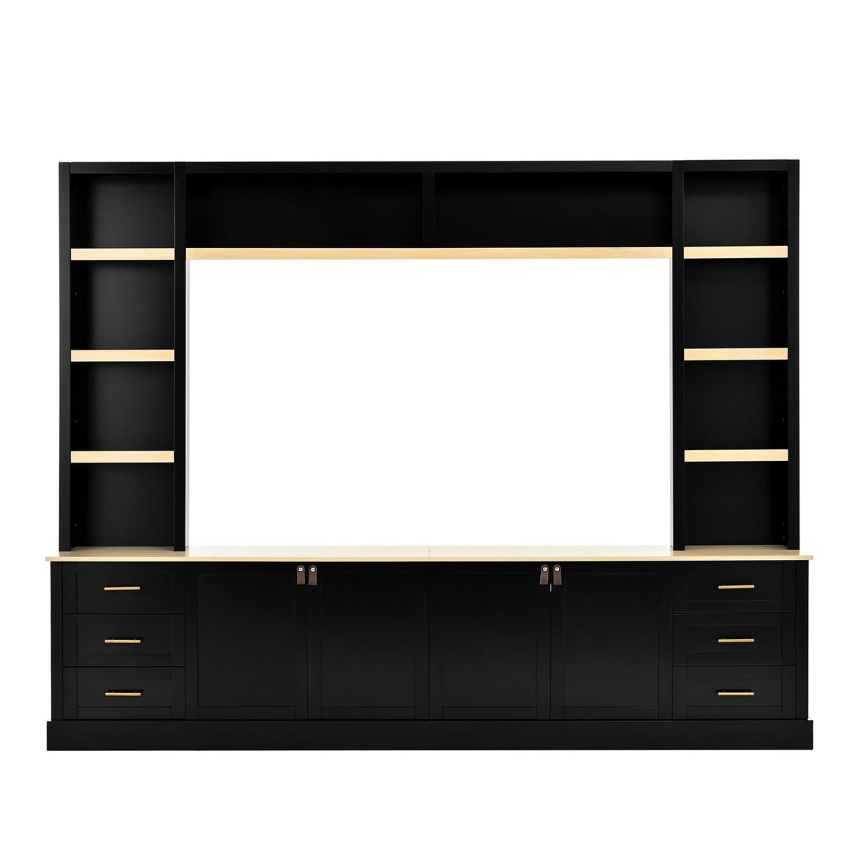 Farmhouse 4-Piece Entertainment Center Wall Unit with Adjustable Shelves, 102.3" W Modern Large TV Stand with Bookshelves for TVs Up to 75" and 6 Drawers for Living Room (Black) Wantble