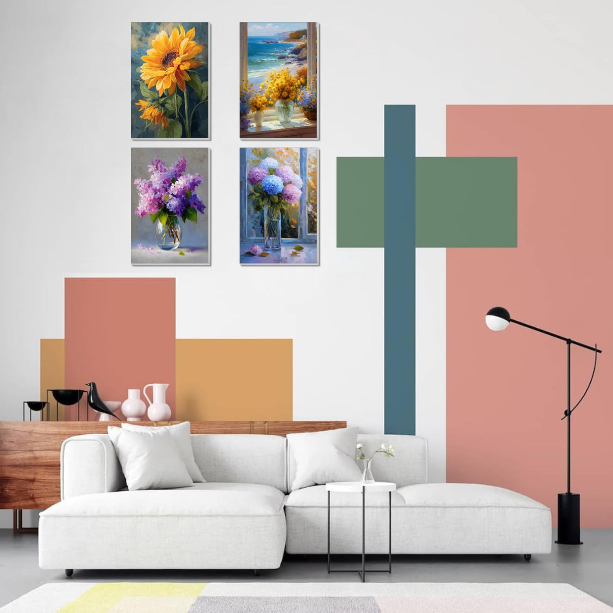 obterie 4 Pack Framed Paint by Numbers Kit for Adults Beginner Canvas Painting by Numbers for Adults Flowers Easy Adult Paint by Number Kits with Frame Floral Watercolor Painting by Number 8x12 Inch obterie