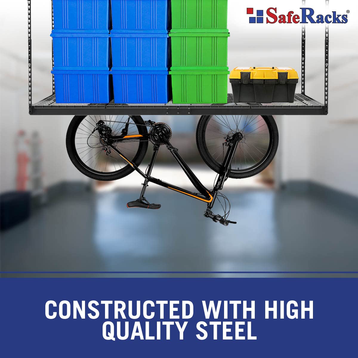 SafeRacks Overhead Garage Storage Rack, Heavy Duty Racks for Garage w/ 600 lb Capacity, Easy Garage Storage Adjustable Storage Rack Ceiling Mount Storage for Garage 4x8 White, 24"-45" (2 Pack) SafeRacks