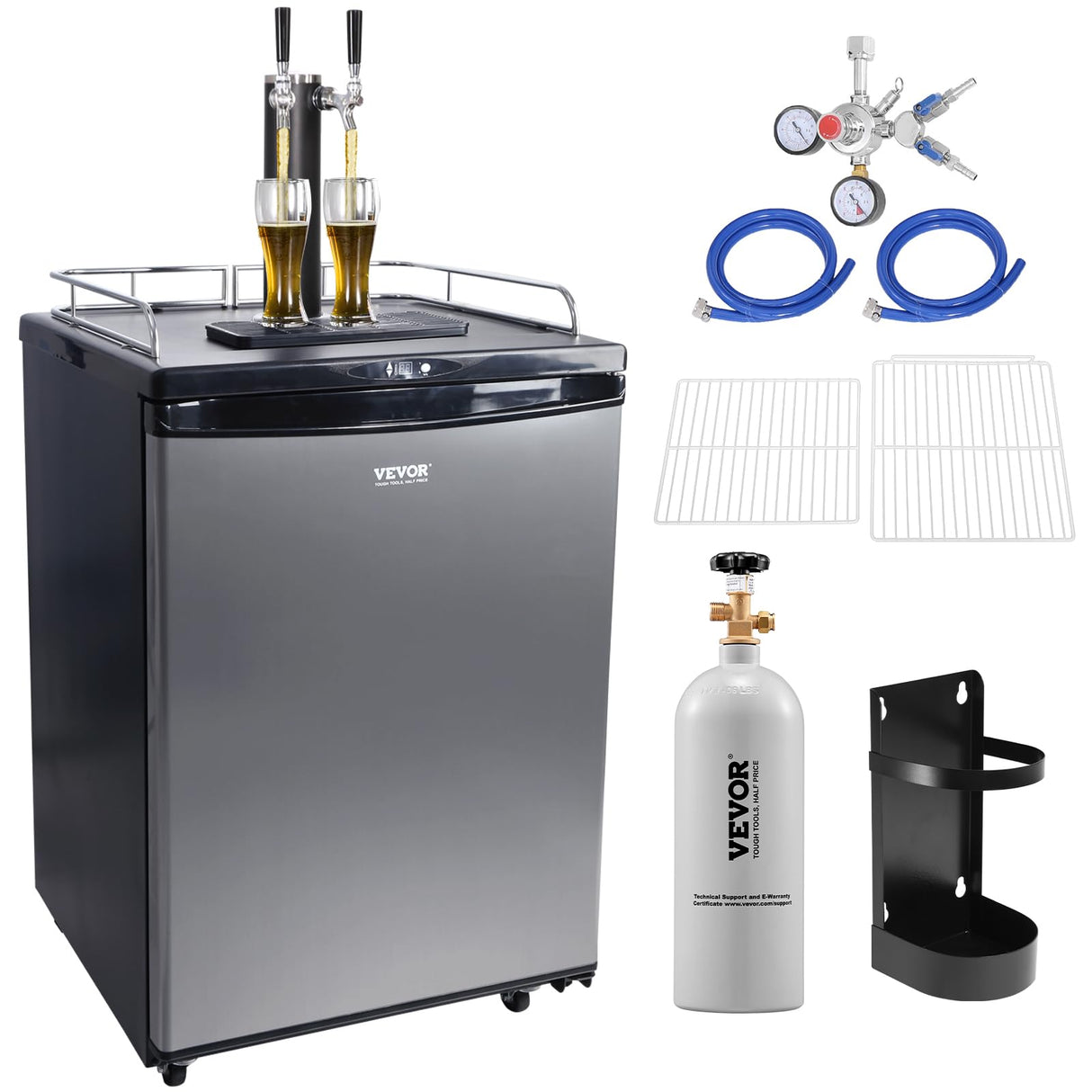 VEVOR Beer Kegerator, Single Tap Draft Beer Dispenser, Full Size Keg Refrigerator With Shelves, CO2 Cylinder, Drip Tray & Rail, 32°F- 50°F Temperature Control, Holds 1/6, 1/4, 1/2 Barrels, Black VEVOR