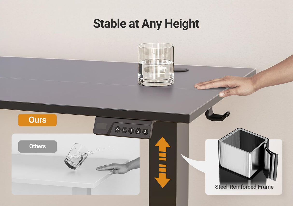Seang Electric Standing Desk Adjustable Height, 40 x 24 Inch Sit Stand Desk with T-Shaped Frame, 3 Memory Presets & Cable Management for Home Office Computer Workstation, Black Frame/Black Top Seang
