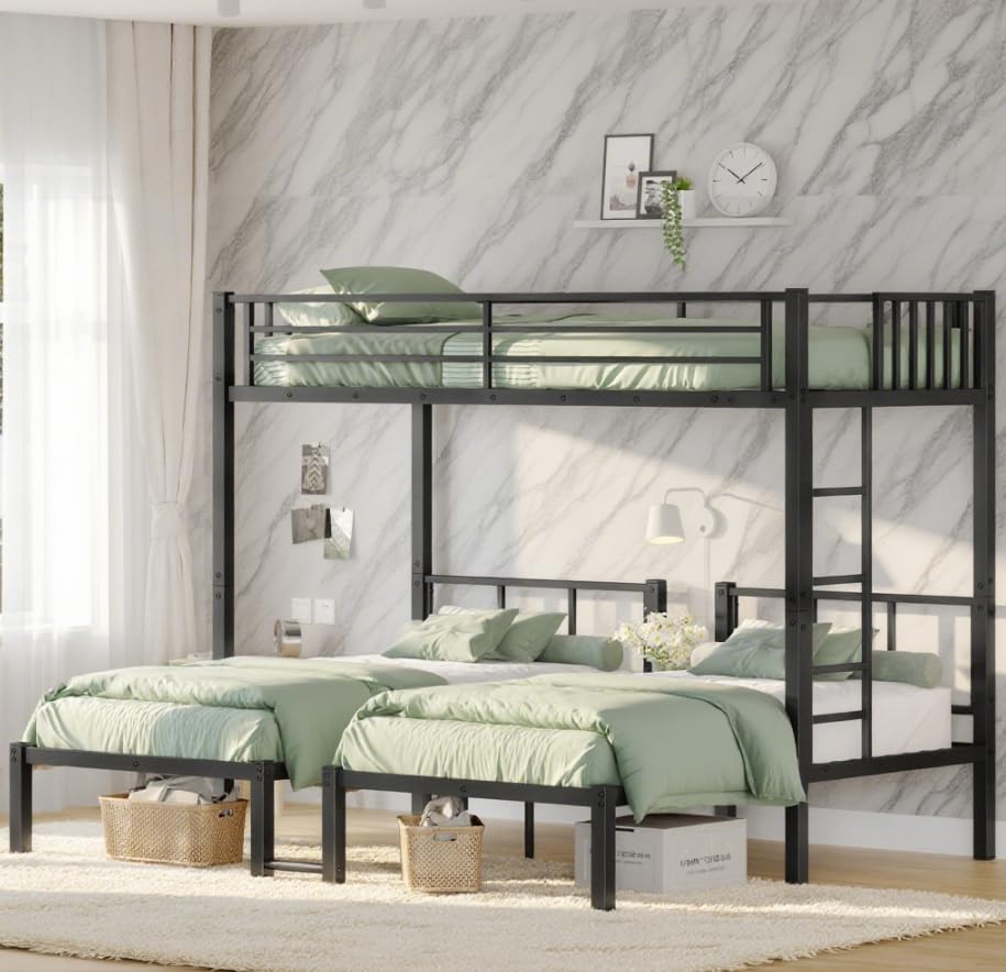 Bellemave Twin Triple Bunk Bed for Kids, Teens,Adults, Metal Twin XL Bunk Beds for 3, 3 bunk Bed for Kids, Adults(Heavy Metal, Black) Bellemave