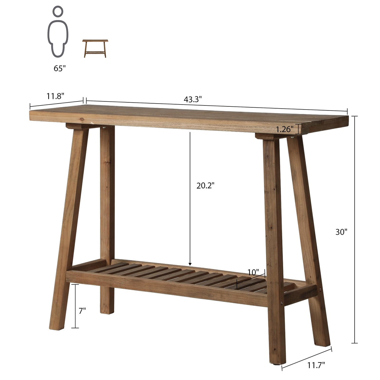 HOKYHOKY Reclaimed Solid Wood Console Table, 43.3" Farmhouse Entryway Table, Narrow Couch Tables Behind Sofa, 2 Tiers Accent Tables for Hallway, Entrance, Foyer, Living Room HOKYHOKY