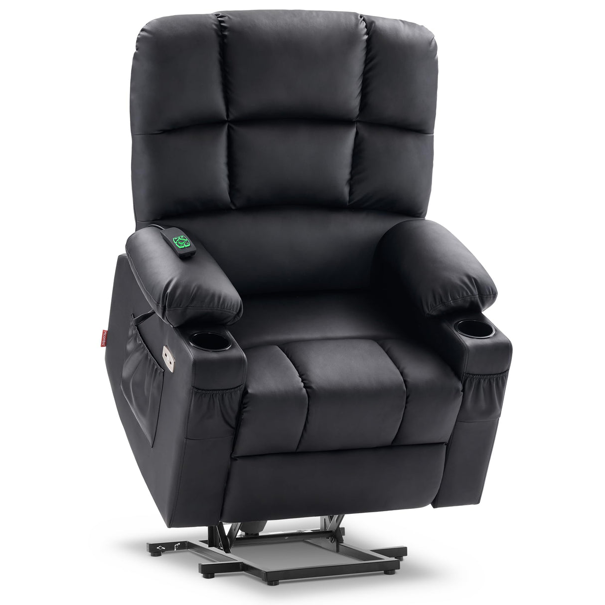 MCombo Medium Lay Flat Dual Motor Power Lift Recliner Chair Sofa with Massage and Heat for Elderly People, Infinite Position, Faux Leather 7679 (Black, Medium) MCombo
