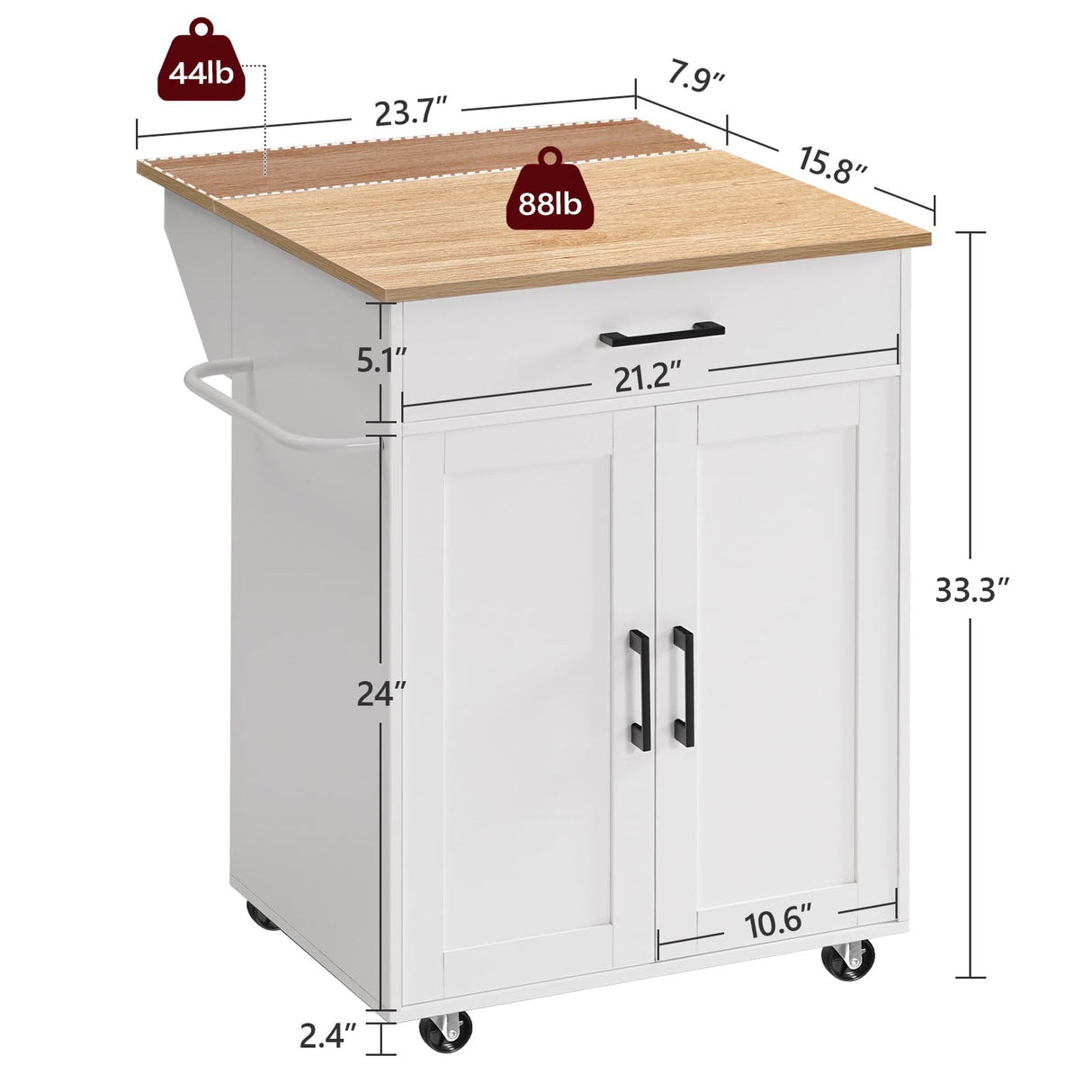MAHANCRIS Kitchen Island on Wheels with Drop Leaf, Folding Countertop Kitchen Island Cart, Kitchen Island Table with Towel Rack, Drawer, for Kitchen, Dining Room, White and Natural KINW12501 MAHANCRIS