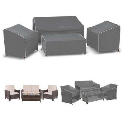 Outdoor Furniture Cover Waterproof, 4-Piece Patio Furniture Covers for 4 PCS Patio Outdoor Conversation Set, Included: Ourdoor Loveseat Cover, 2 Patio Chair Covers, Outdoor Coffee Table Cover-Grey
