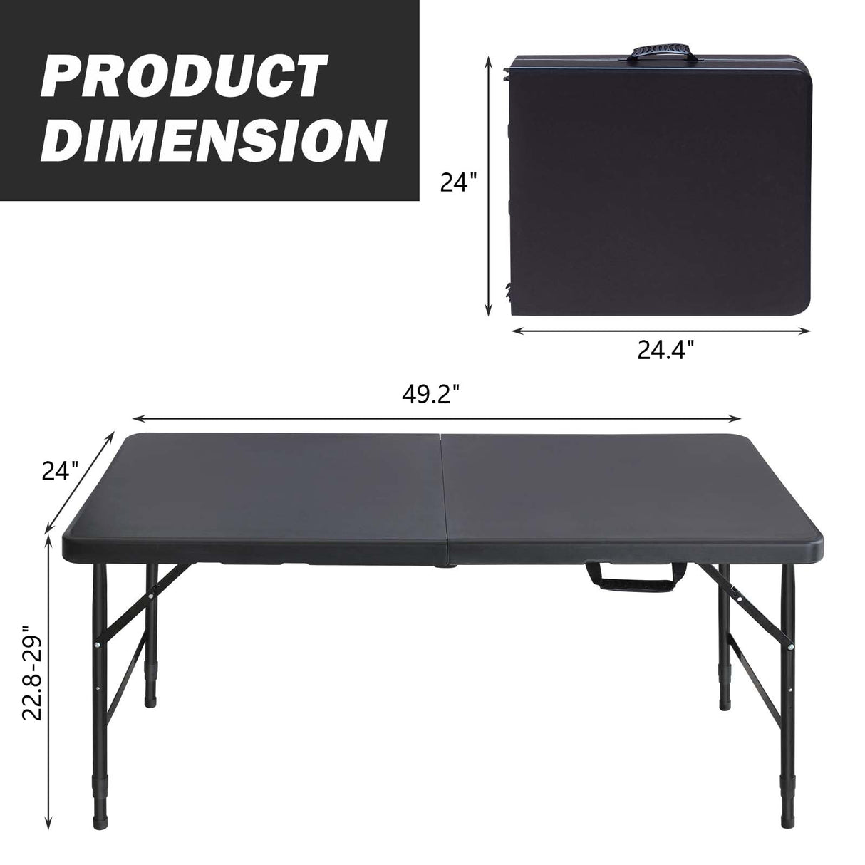 ICSPOID Portable Plastic Folding Table 4ft/6ft/8ft Heavy Duty White Black Picnic Dining Table Fold-in-Half for Camp Party Kitchen Indoor Outdoor ICSPOID