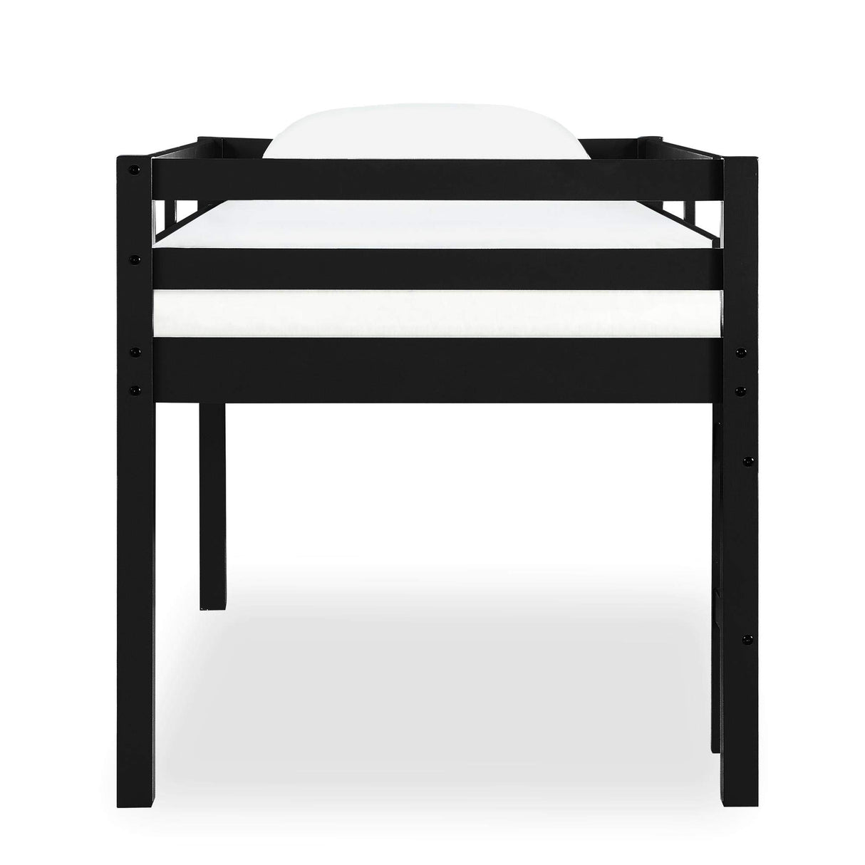 DHP Milton Twin Loft Bed with Safety Guard Rail, Black, Space Saving Junior Size, Pine Wood DHP