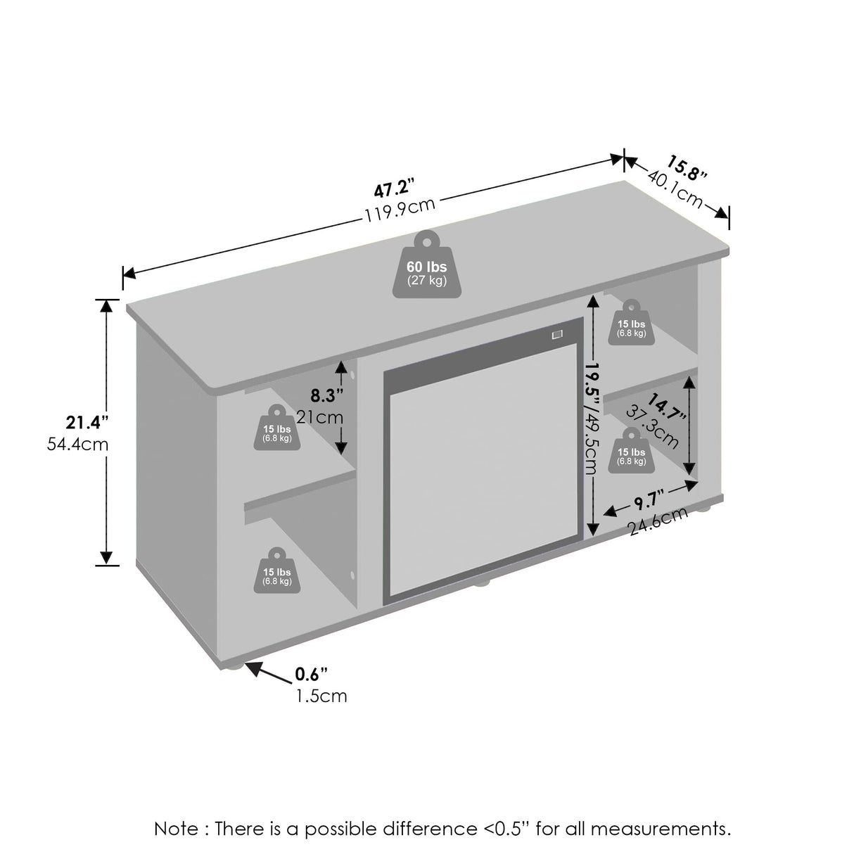Furinno Jensen No Heat Decorative Electric Fireplace TV Stand, Entertainment Center for TV up to 55 Inch, Americano Furinno