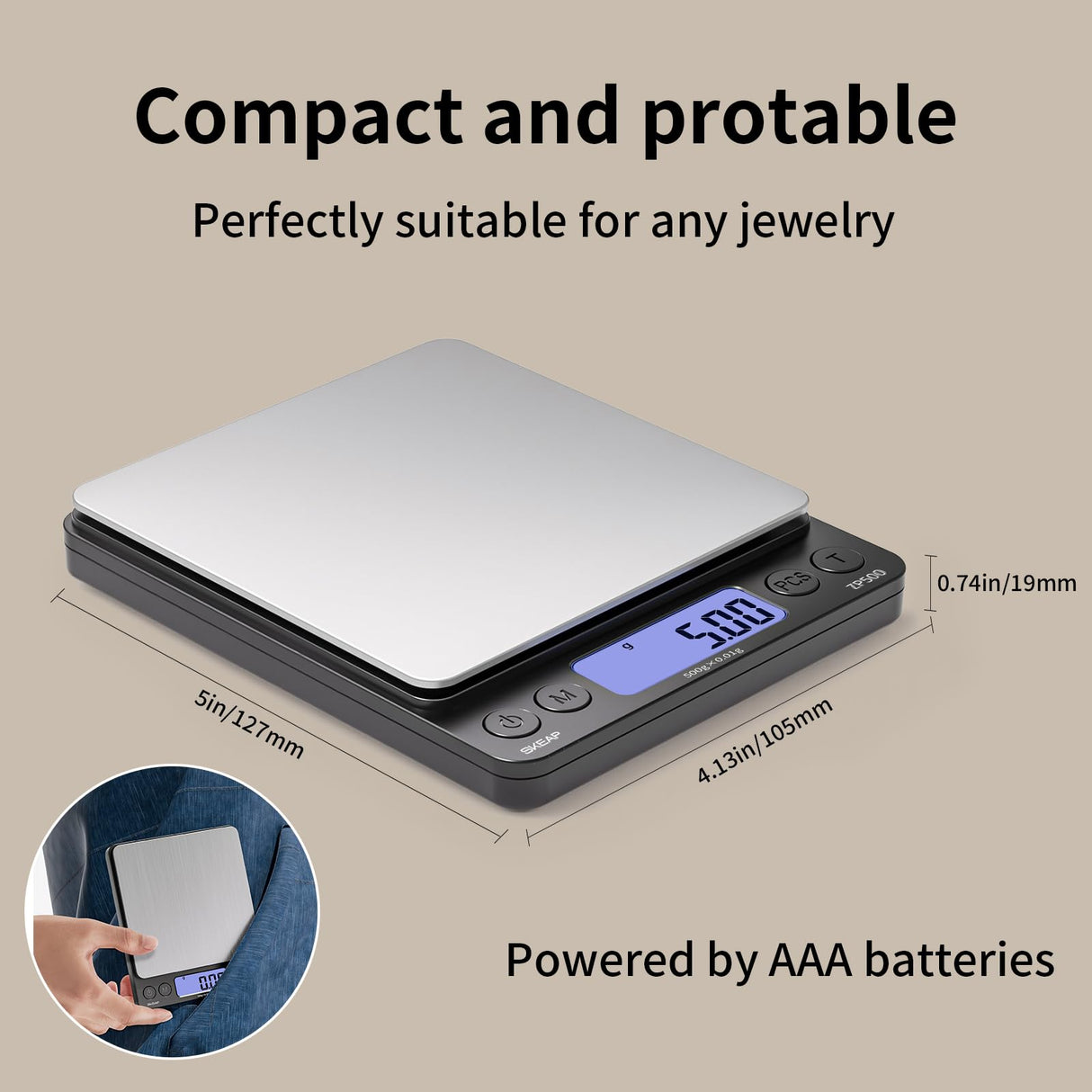 SKEAP Digital Jewelry Scale – 500g x 0.01g Precision Gold Scale for Jewelers & Collectors, Digital Pocket Scale with Backlit LCD, Tare Function– Ideal for Gemstones, Bullion & Coins. SKEAP