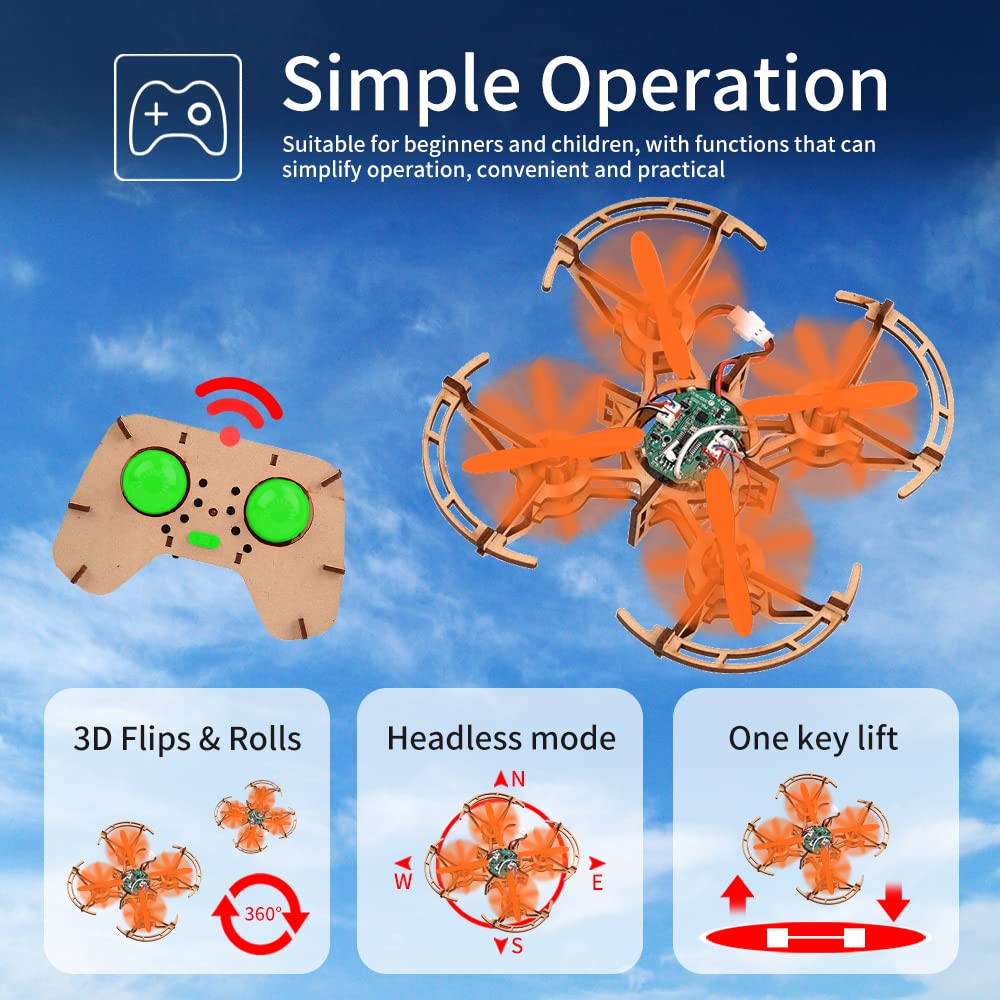 Diy Mini Wooden Drone RC Quadcopter Building Kits for Kids or Beginner,School Educational Science Kits Remote Control for Boys and Girls and Teens(Ages 5-7, 5-9, 8-12, 10+) gkfescc XYQ-2 gkfescc
