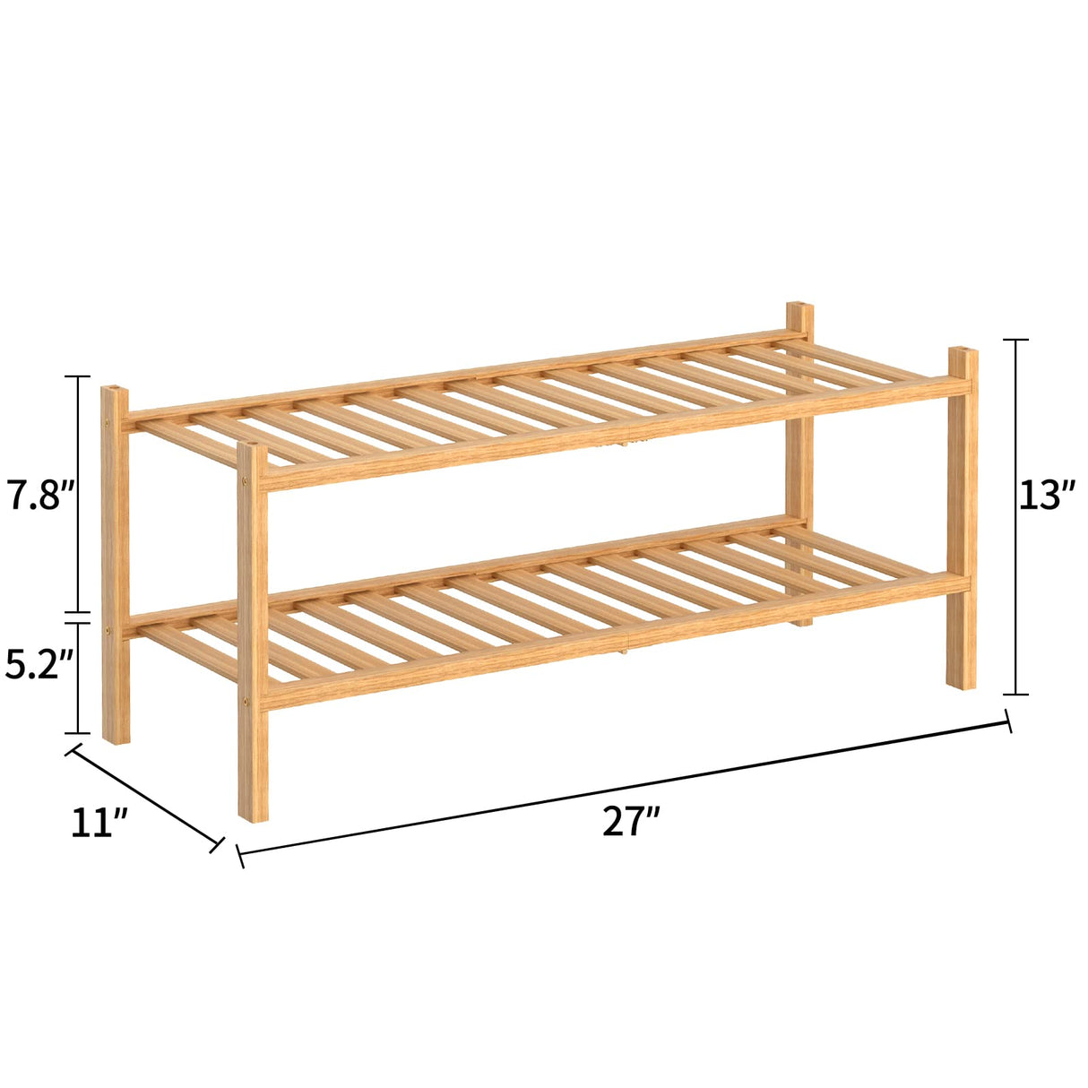 RONGJIA 2 Tier Bamboo Shoe Rack for Closet Free Standing Wood Shoe Shelf Storage Organizer for Entryway Small Space Stackable, Natural RONGJIA