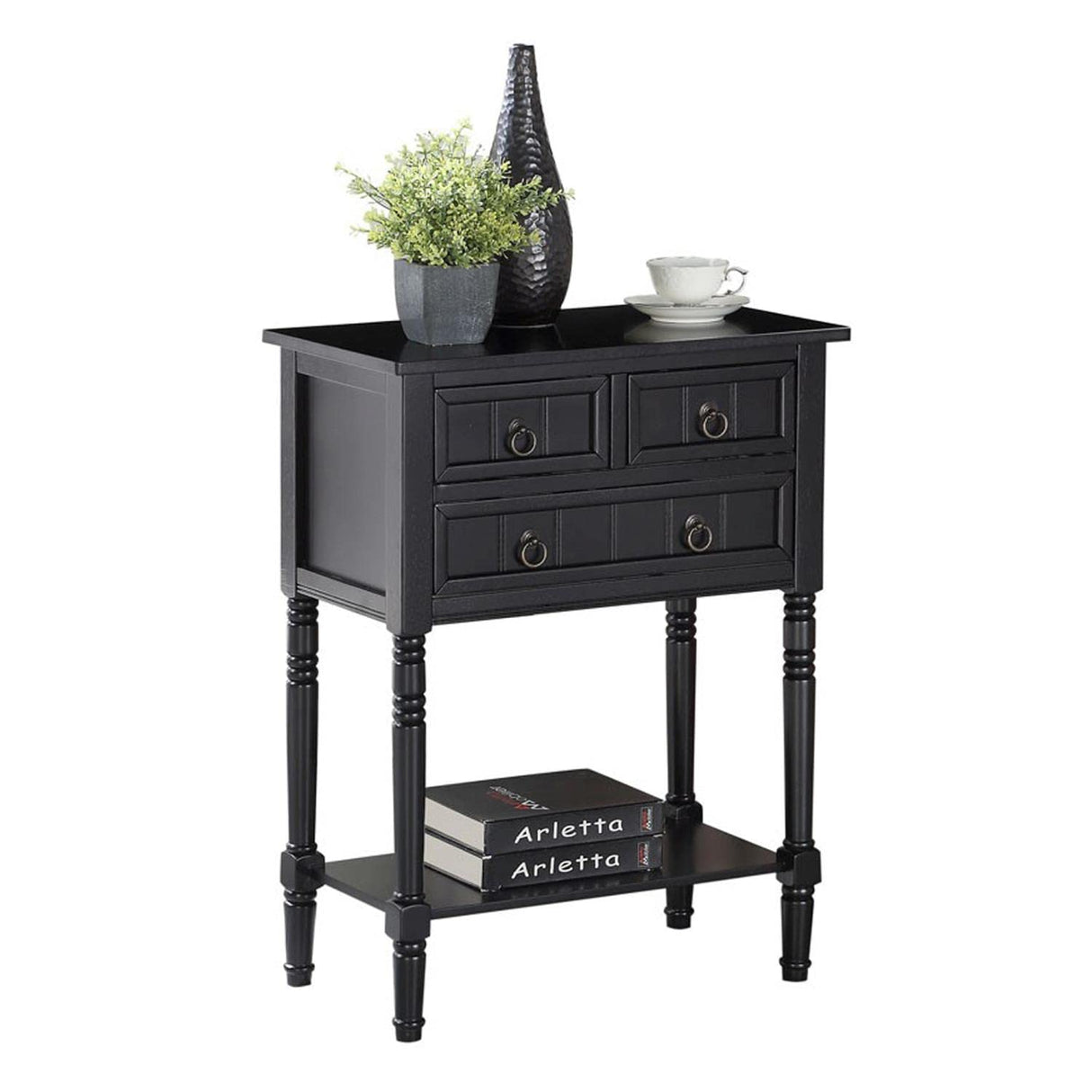 Convenience Concepts Kendra 3 Drawer Hall Table with Shelf, Black Convenience Concepts