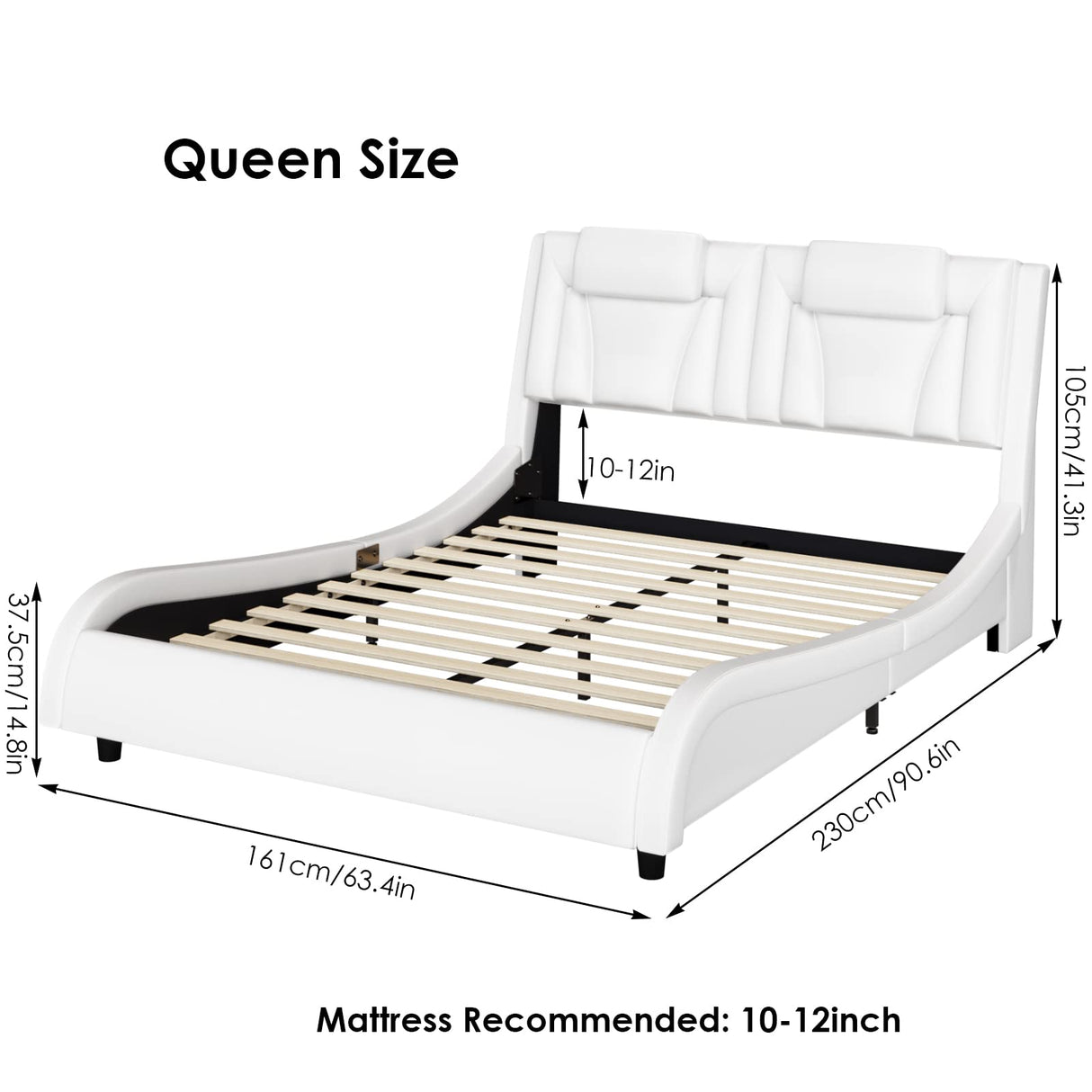 Keyluv Adjustable LED Upholstered Platform Bed Frame with Curved Design and No Box Spring Keyluv