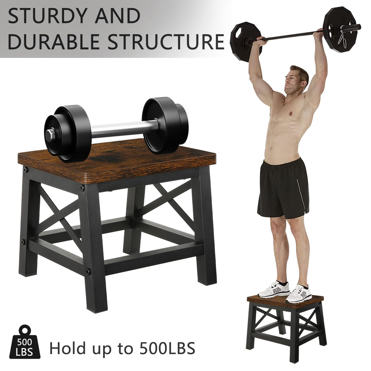 YINMIT Wooden Step Stool for Adults and Kids, Rectangular Step Stool for High Bed, Step Stool Kids Helper with Non-Slip Feet, Using for Bedroom, Living Room and Kitchen, Hold Up to 500 lbs YINMIT