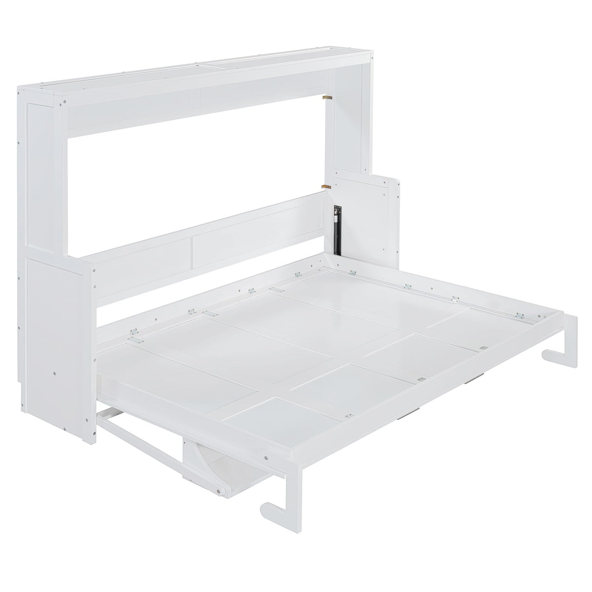 SOFTSEA Queen Size Horizontal Murphy Bed with Desk, Murphy Bed can be Folded into a Cabinet, Hideaway Wall Bed Frame Space-Saving for Guest Room Bedroom Office, White SOFTSEA