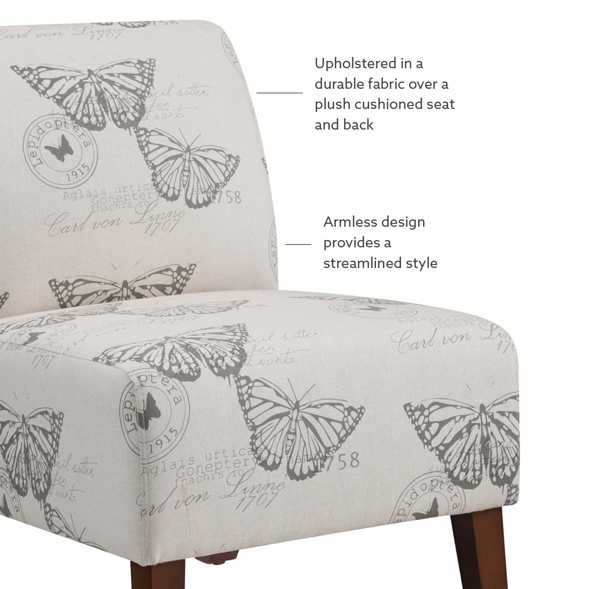 Linon Butterfly, Dark Espresso Linen Lily Chair, 21.5" W x 29.5" D x 31.5" H Linon