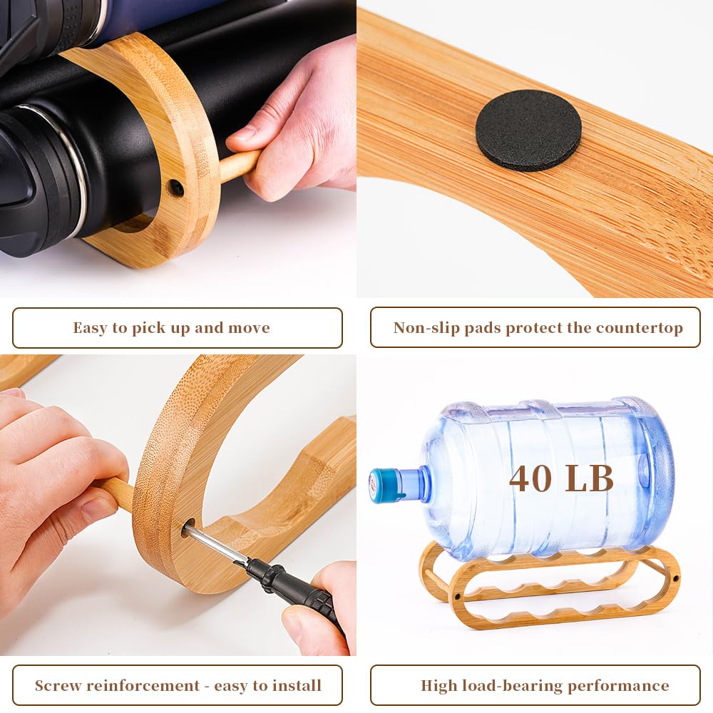 Navtcow Wine Rack and Water Bottle Organizer 2 in 1 for Cabinet and Countertop - Adjustable in 2 Sizes (Bamboo 2 Tier) Navtcow