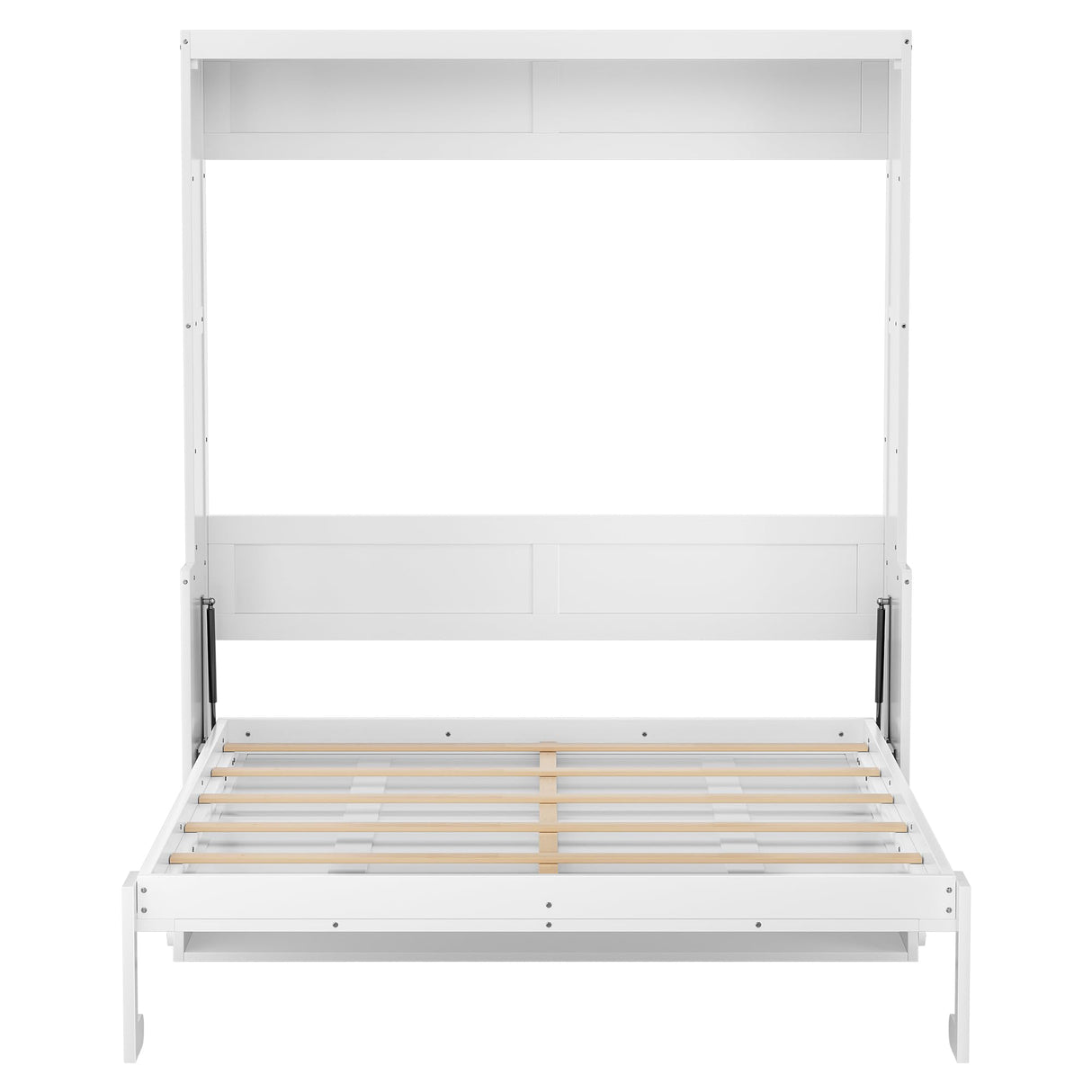 PVWIIK Queen Size Murphy Bed with Storage Shelf & Support Plate for Adult,Girls,Boys,Wood Hidden Wall Bed Cabinet,Space-Saving,No Box Spring Needed, White PVWIIK