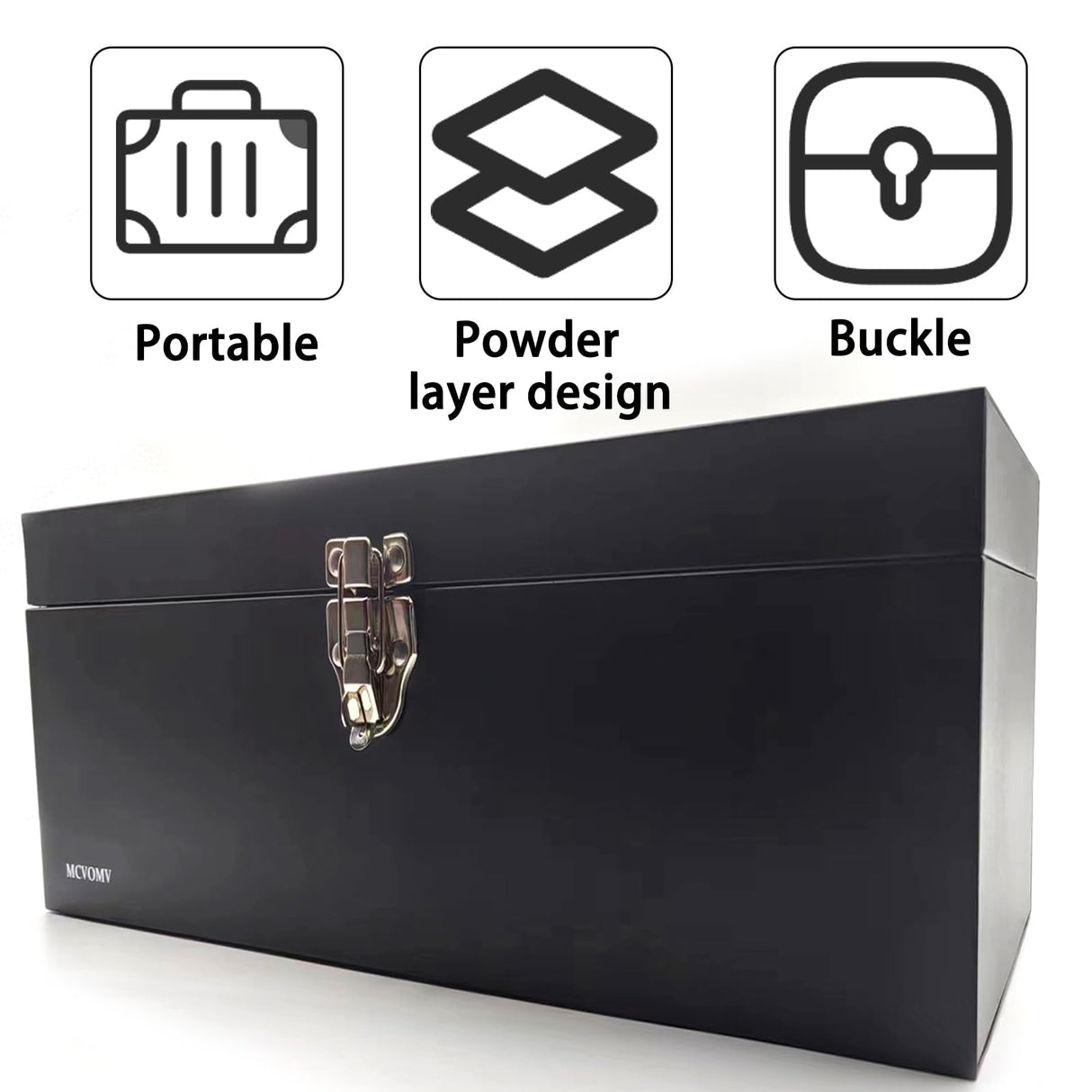 16" Portable Metal Toolbox Large Tool Box 18-Gauge Fishing Tackle Box Tool Box Drawer Organizer Steel Tool Box With Metal Latch and Handle Black Mcvomv