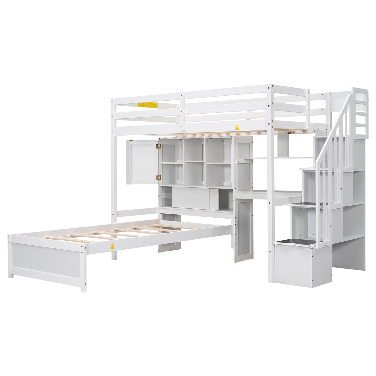 Harper & Bright Designs Twin Size Loft Bed with Built-in Desk and Staircase, Wood Twin Over Twin Bunk Bed with Storage Compartments and Shelves, L-Shaped Design, White Harper & Bright Designs