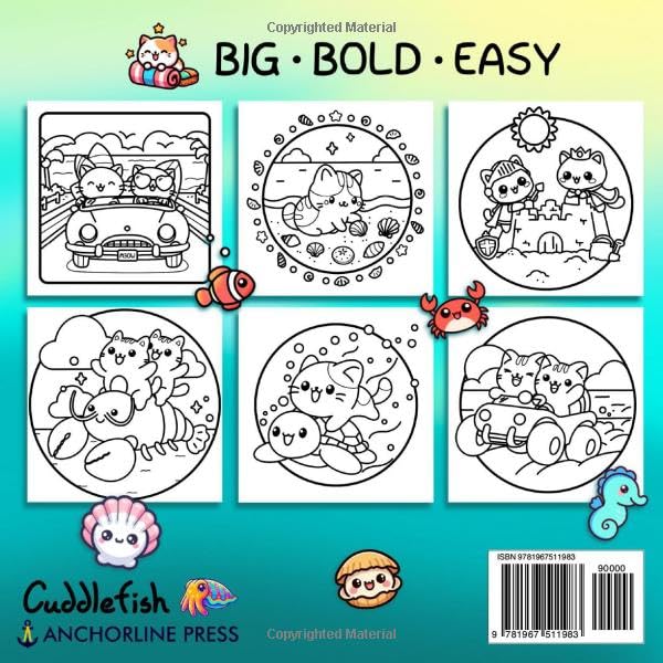 Beach Cats: Cute and Comfy Beach Coloring Book for Adults and Teens - Therapeutic Square Coloring Book, Bold and Easy Cozy Cat Coloring, Kawaii Fuzzy ... Relaxation (Hygge Moments Easy Art Therapy) WoodArtSupply