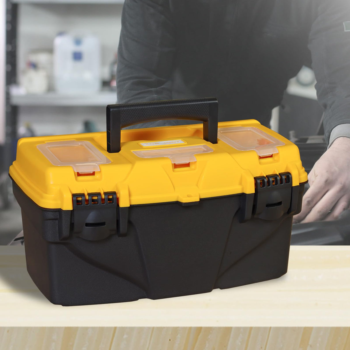 Torin 15.5" Plastic Storage Tool Box with Removable Tray,Small Toolbox Organizer With Screw Box, Black/Yellow ATRJH-3015T Torin