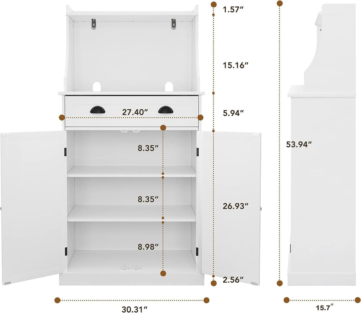 HOLTICO 54" Freestanding Kitchen Pantry Storage Cabinet with Doors and Adjustable Shelves, Microwave Oven Stand with Drawer for Kitchen, Bathroom or Hallway, White HOLTICO