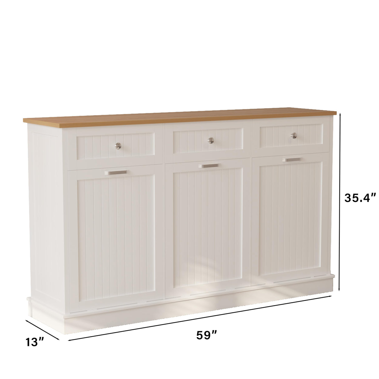 JassmiPkwy Triple Tilt Out Trash Can Cabinet 30 Gallon, 3 in 1 Garbage Can Recycling Cabinet, 59 INCH Trash Recycling Compost with 3 Drawer, Wooden, Dog Proof Trash Can Cabinet JassmiPkwy