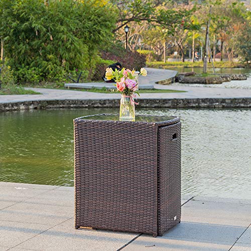 Bonnlo 3 PCS Wicker Outdoor Patio Bistro Set, Patio Furniture Set for Small Space with Glass Top Table Dining Chairs, Balcony Furniture Patio Table and Chairs Set of 2 for Garden Yard Porch Bonnlo