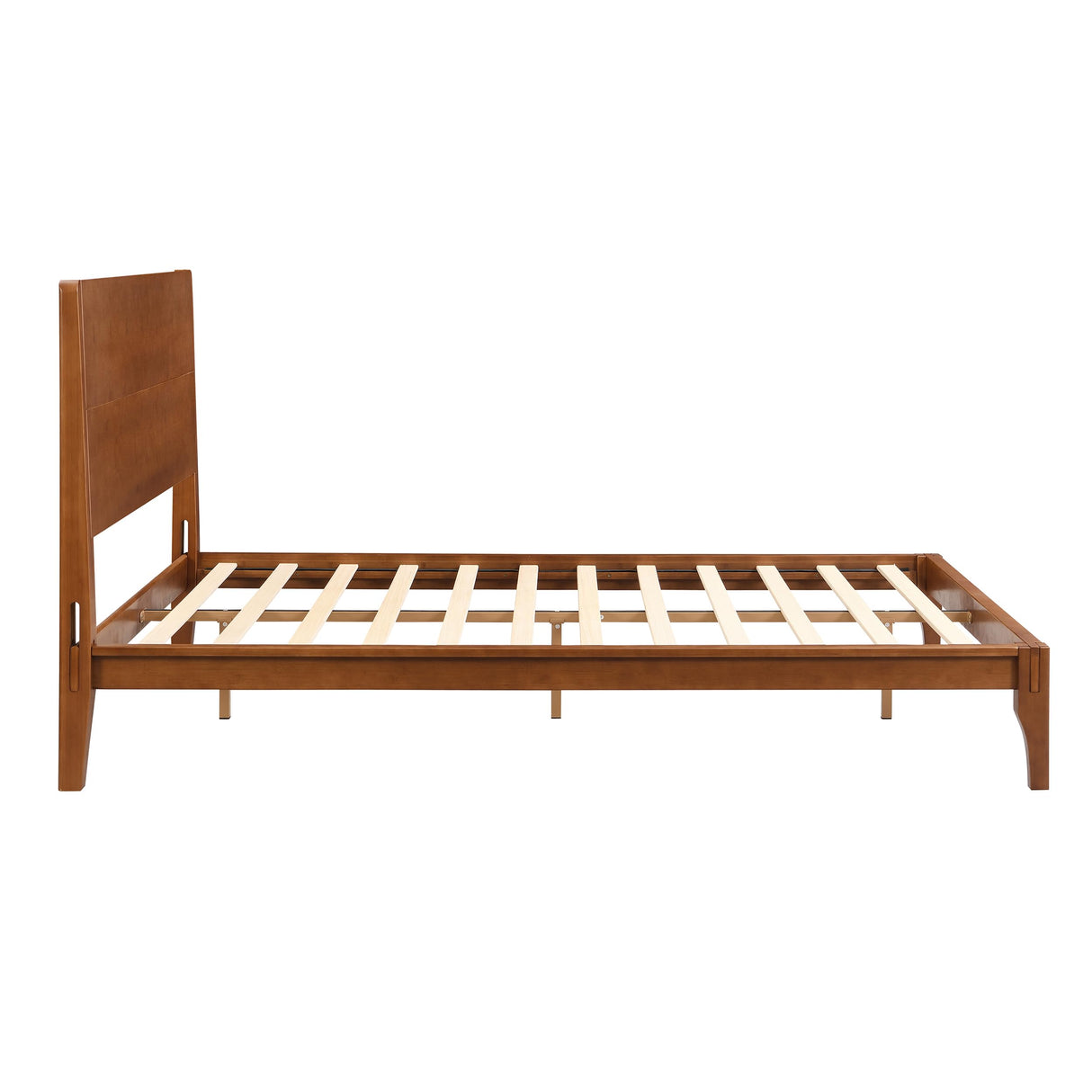 Merax Full Size Bamboo Platform Bed, Mid-Century Modern Bed Frame with Tall Headboard, Wood Slat Support, No Box Spring Needed, Easy Assembly, Brown Merax