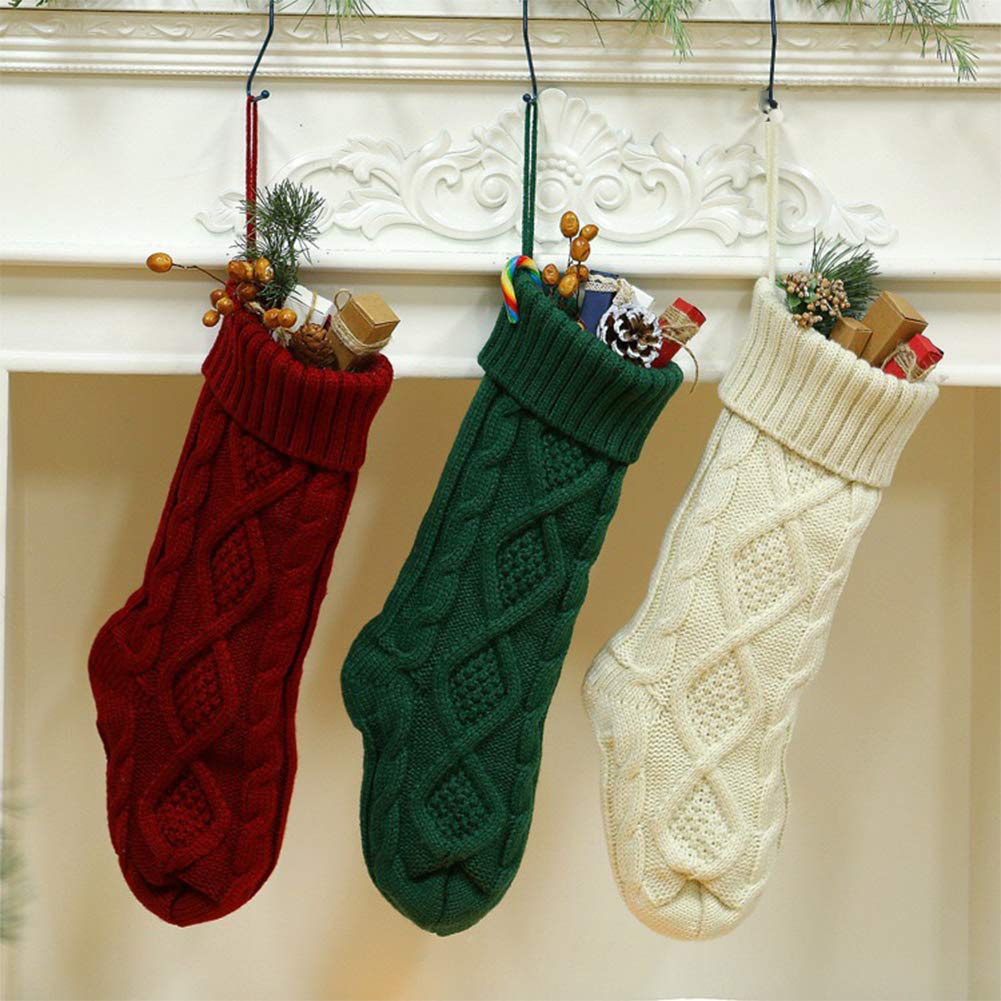 Meiosuns Christmas Stockings Cable Knit Stocking Christmas Decorations Goodie Bags Gift Fireplace Xmas Tree Stocking Ornaments for Holiday Family Friends (Burgundy, Length 18", Pack of 1) Meiosuns