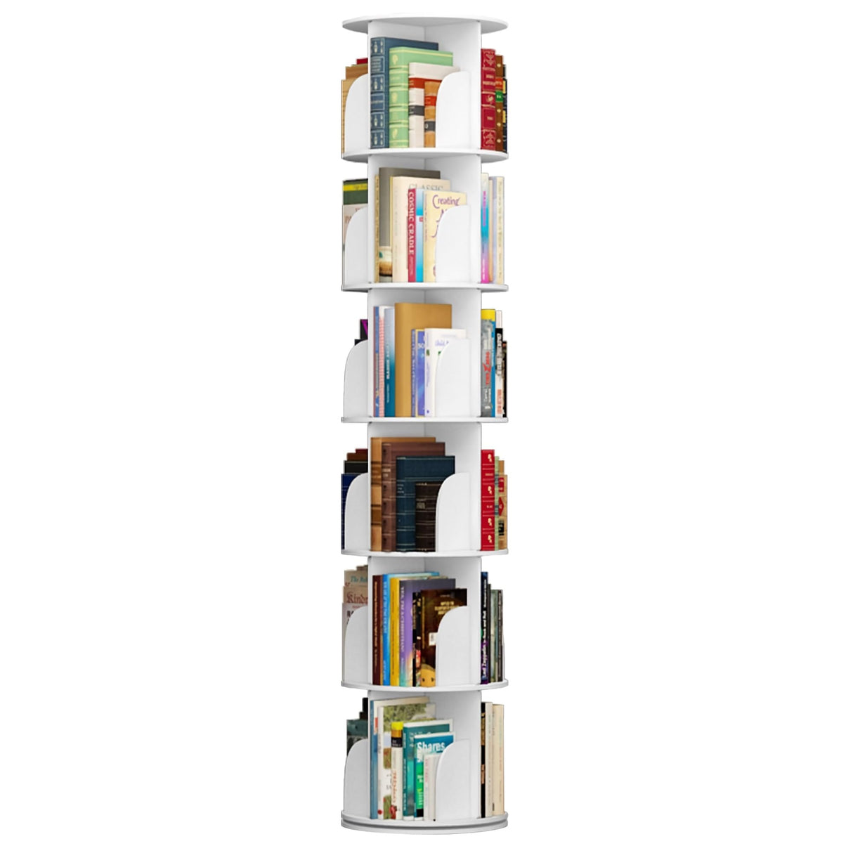 INTEXCA & DESIGN 6-Tier 360° Rotating Bookshelf - Space-Saving White Organizer for Home and Office INTEXCA & DESIGN