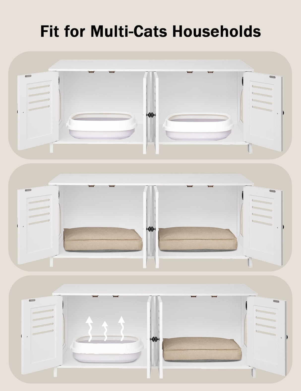 DINZI LVJ Litter Box Enclosure for 2 Cats, Hidden Litter Box Furniture with Double Rooms, Dual Cat Litter House, Front Doors, 47.2" Wooden Hidden Cat Washroom, Side End Table, TV Stand, White DINZI LVJ