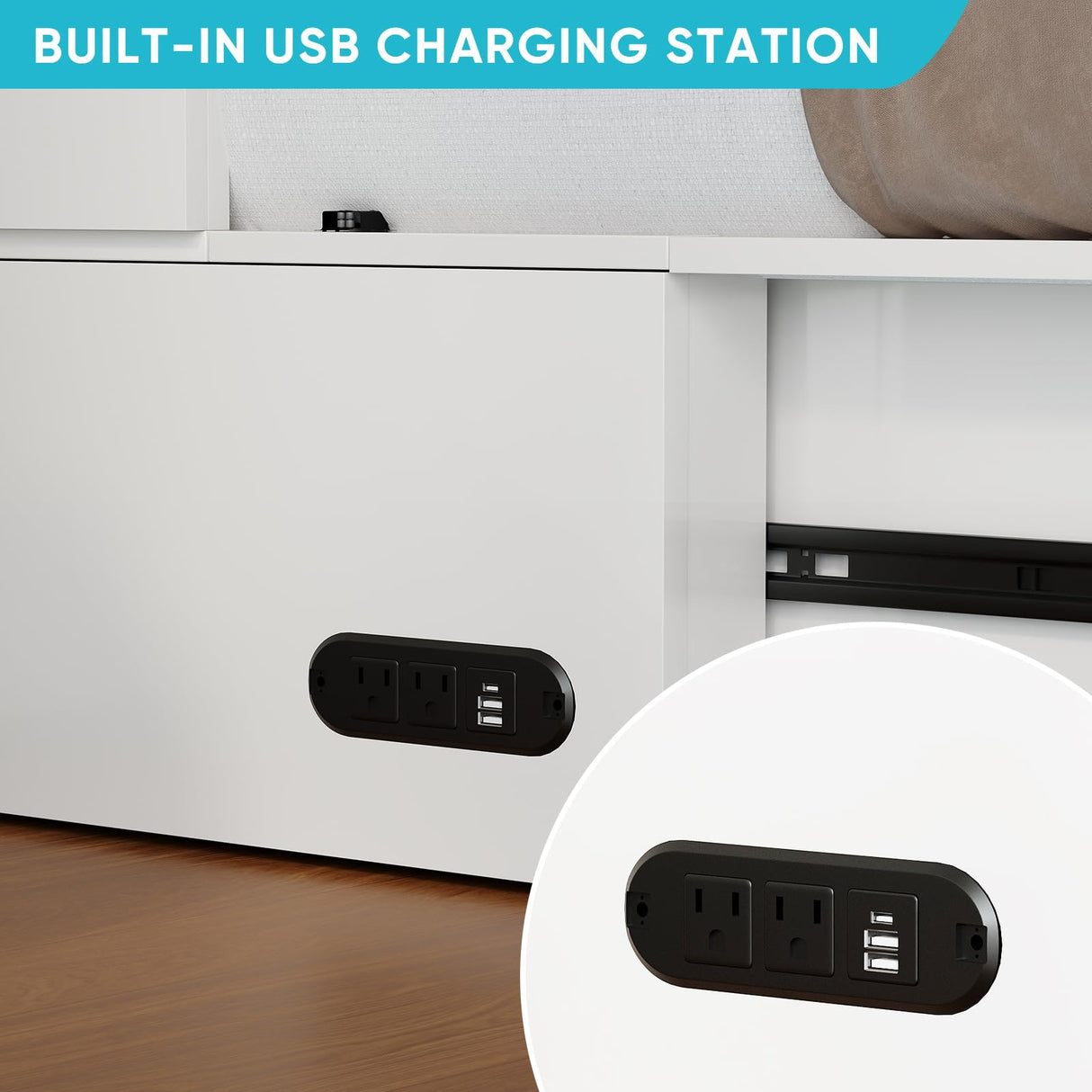 CECER Full Size Solid Wood Murphy Bed with Tri-Folding Mattress,Murphy Bed with Charging Station and Large Storage Drawer for Small Spaces/Bedroom/Guest Room-(White) CECER