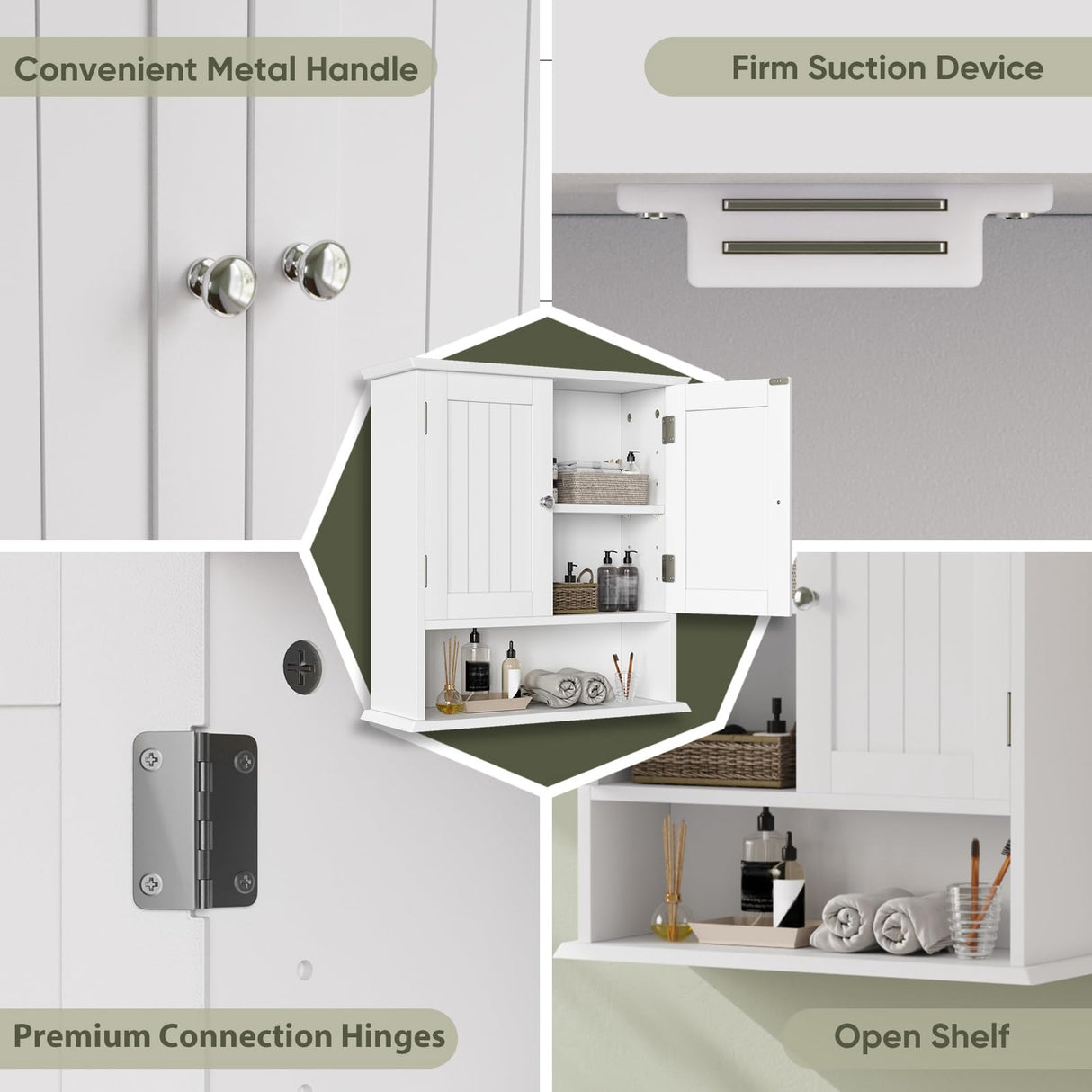 Smuxee White Bathroom Cabinet Wall Mounted, Small Bathroom Medicine Cabinet with 2 Door Adjustable Shelves, Bathroom Wall Cabinet Over Toilet for Laundry Room Kitchen Smuxee