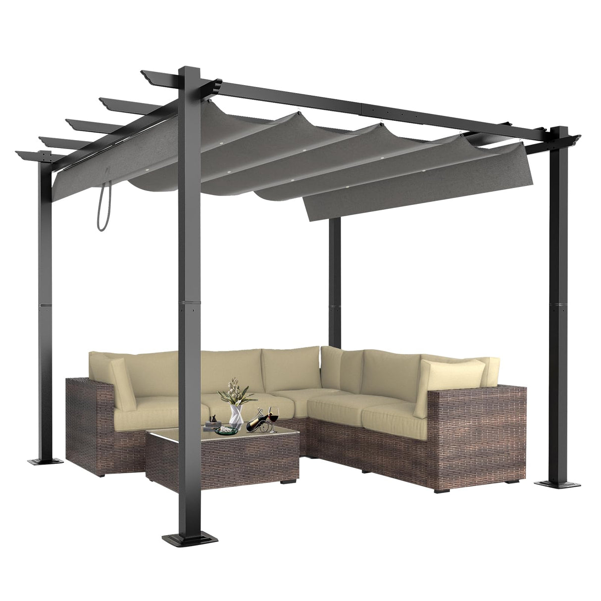 ONLYCTR 10'X10' Outdoor Retractable Pergola, Aluminum Outdoor Pergola with Retractable Sun Shade Canopy, Heavy Duty Pergolas Shelter Pergola for Garden, Porch, Poolside, Backyard BBQ ONLYCTR