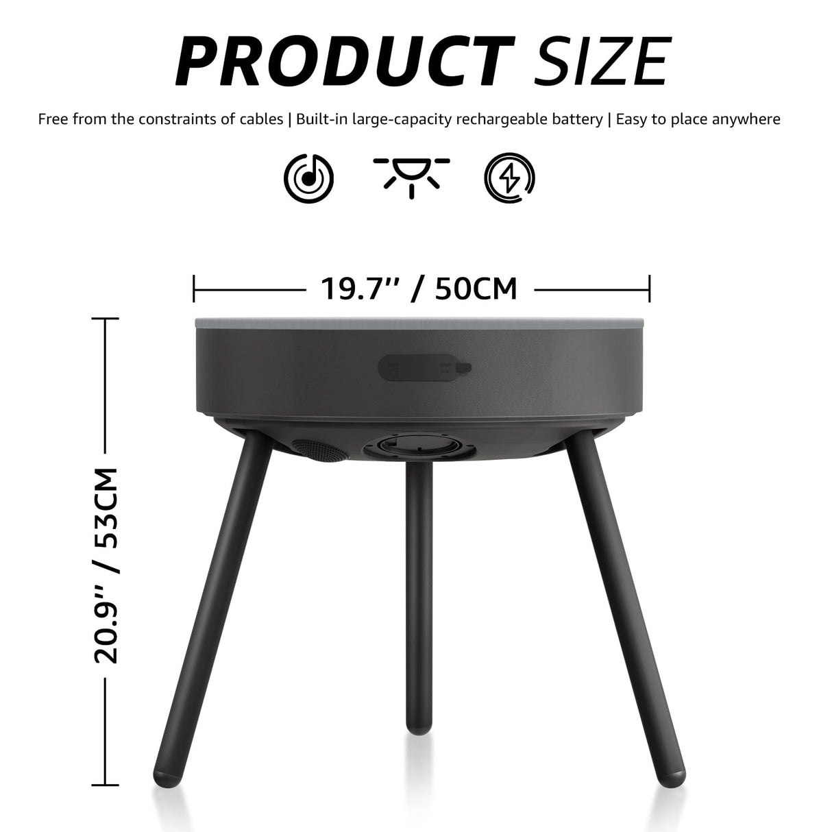 Smart Round Side Table with Charging and Smart Round Coffee Table - in Sound System, Modern Bedside Table for Nursery and Bedroom, Nightstands with Charging Station (Black) uuffoo
