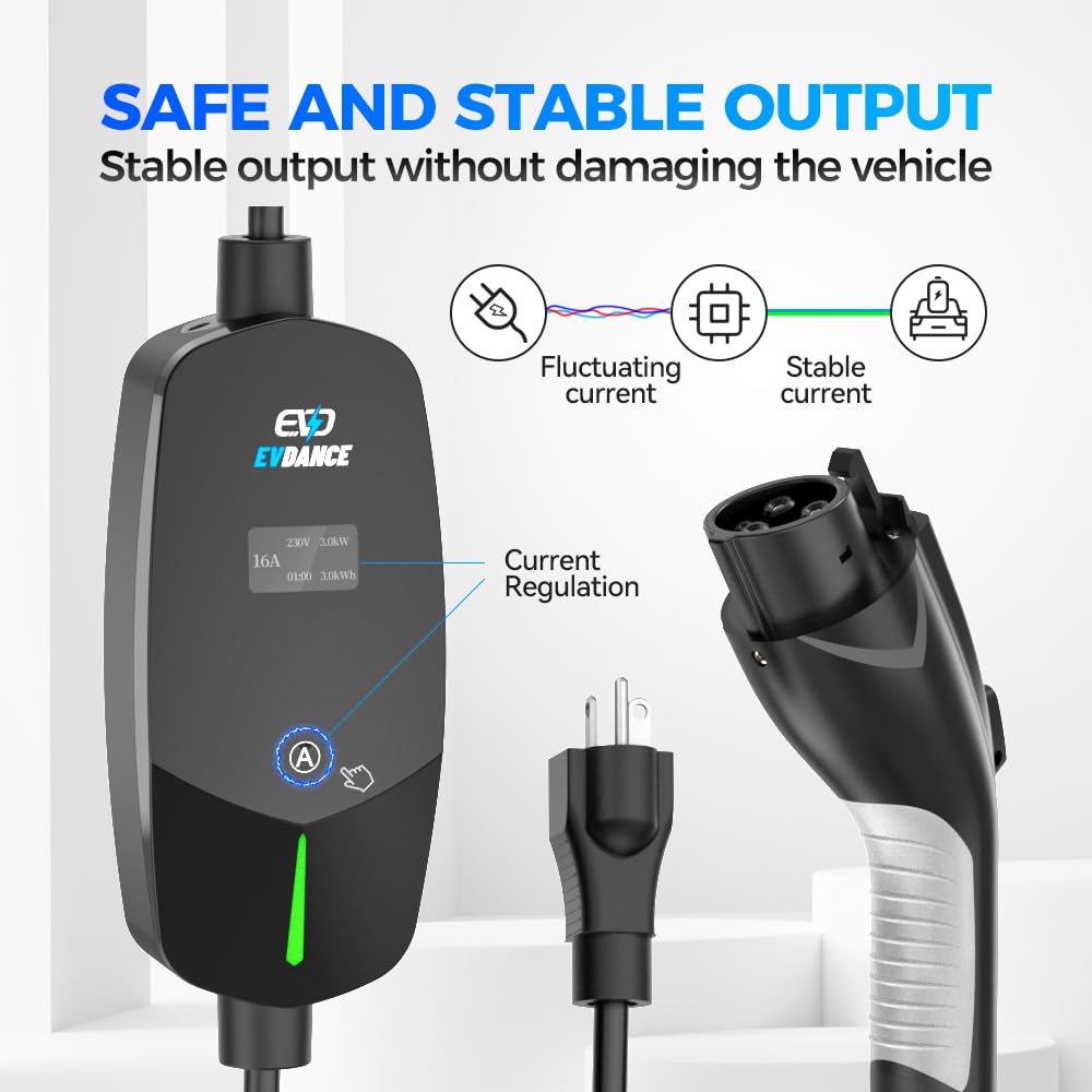 EVDANCE EV Charger Level 1/2 6-16A Adjustable, EV Chargers for Home with 25 FT J1772 EV Charging Cable, Electric Vehicle Charging Stations with NEMA 6-20 & 5-15 Plug, 110V-240V IP66 Waterproof EVDANCE