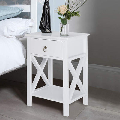 Bonnlo White Nightstand, Small Nightstand with drawer & shelf, Farmhouse Night Stand Bedroom, End Table/Bedside Table/White Side Table w/Rustic Handle for Small Spaces, Dorm, Kids Room, Living Room