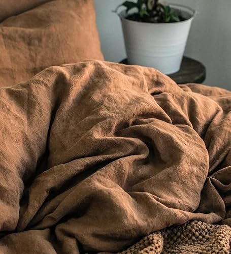 Gaytri Handicraft Linen Duvet Cover in Tobacco. King, Queen, Twin, Full, Double, Single Sizes. Tobacco Linen Duvet Cover. Brown Linen Bedding Set with Zipper Closure (2 Pillowcase 20X30) Generic