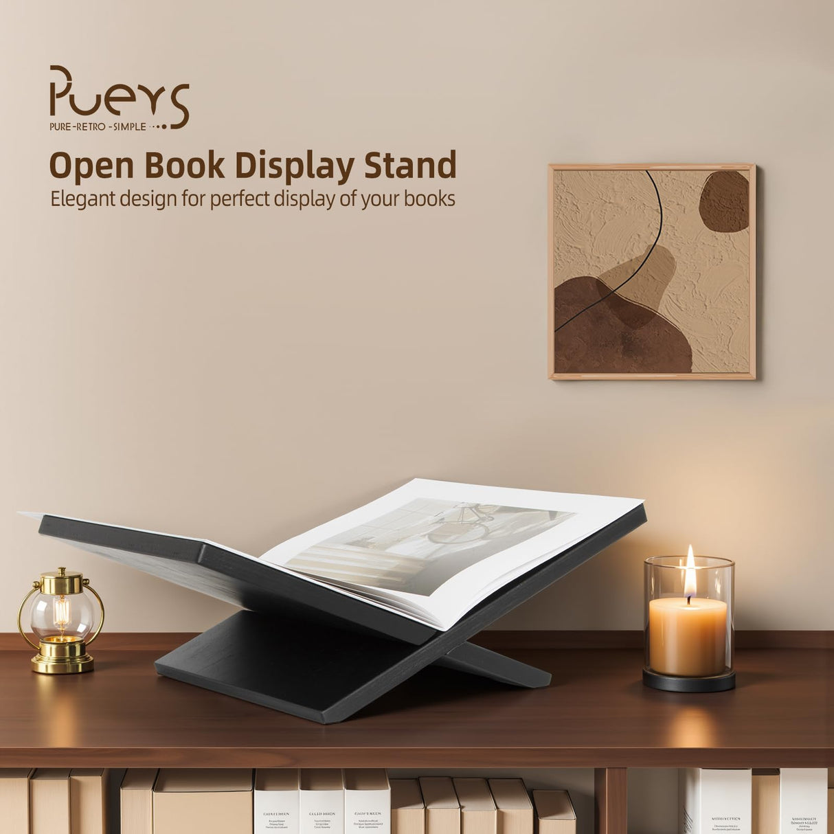 PUERSI Open Display Stand, Wooden Large Book Holder, Coffee Table Stand, Wood Easel for Magazine, Art, Cook Book, Bible, Quran - Black PUERSI
